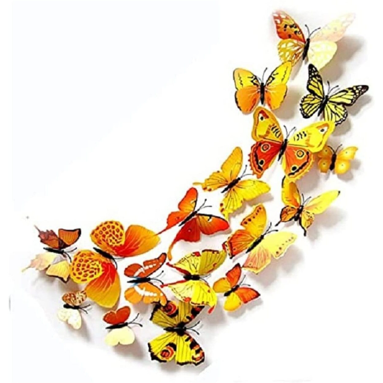 Jaamso Royals Yellow Colour 3D Butterfly Stickers For Wall, Butterfly Decoration Items, Butterfly Stickers, Butterfly Wall Decor, Butterflies, Butterflies For Wall Decoration 12 Piece (90Cm X 90Cm)
