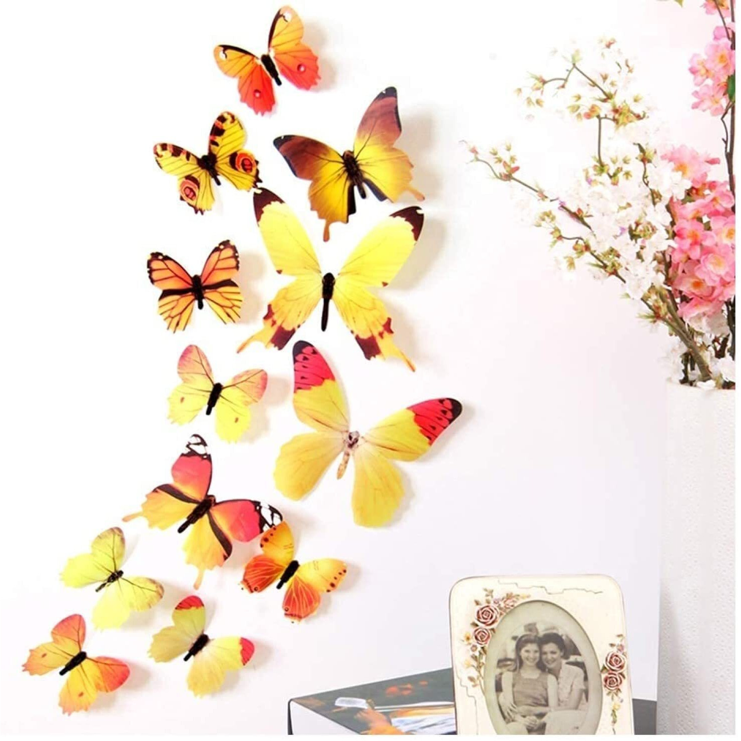 Jaamso Royals Yellow Colour 3D Butterfly Stickers For Wall, Butterfly Decoration Items, Butterfly Stickers, Butterfly Wall Decor, Butterflies, Butterflies For Wall Decoration 12 Piece (90Cm X 90Cm)