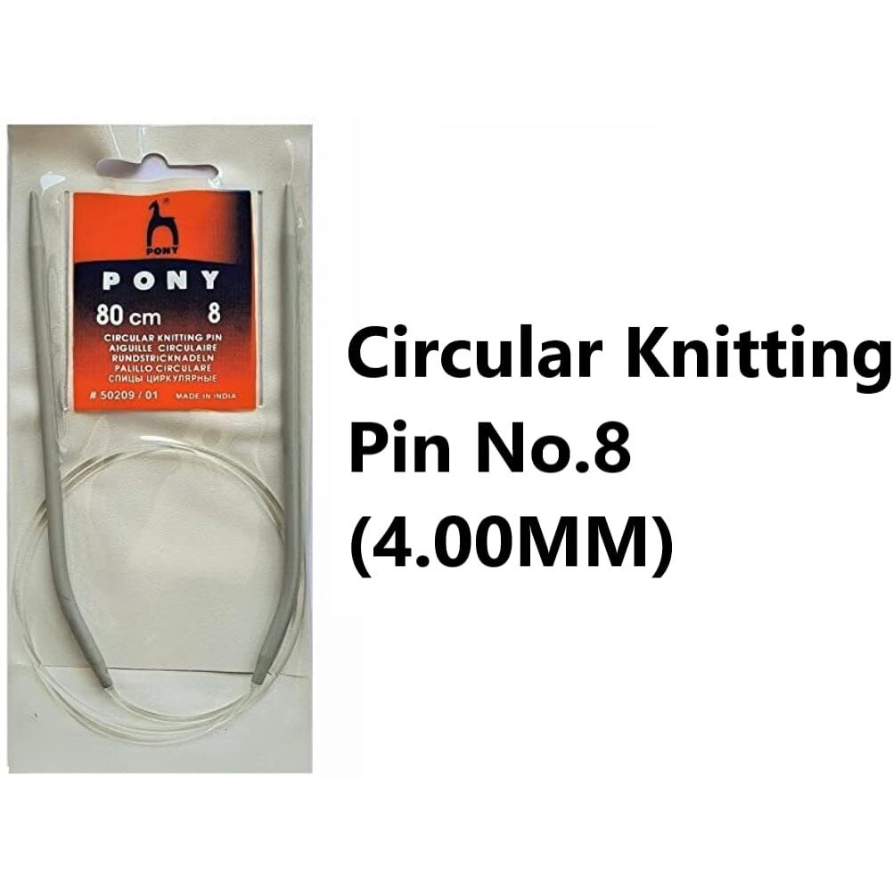 Ginroo Single Point Round Knob Aluminium Cold Headed Knitting Pins/Knitting Needles (Size No. 6 To 12) Set Of 7 And Circular Knitting Pin No.8 (80Cm)