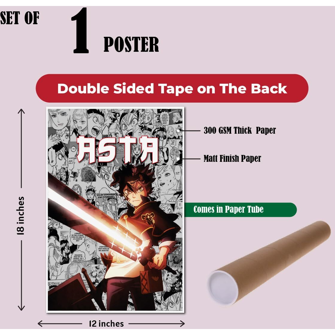Tenorarts Asta Poster Black Clover Anime Wall Posters With Thick 300 Gsm Matt Finish Paper (18Inches X 12Inches)