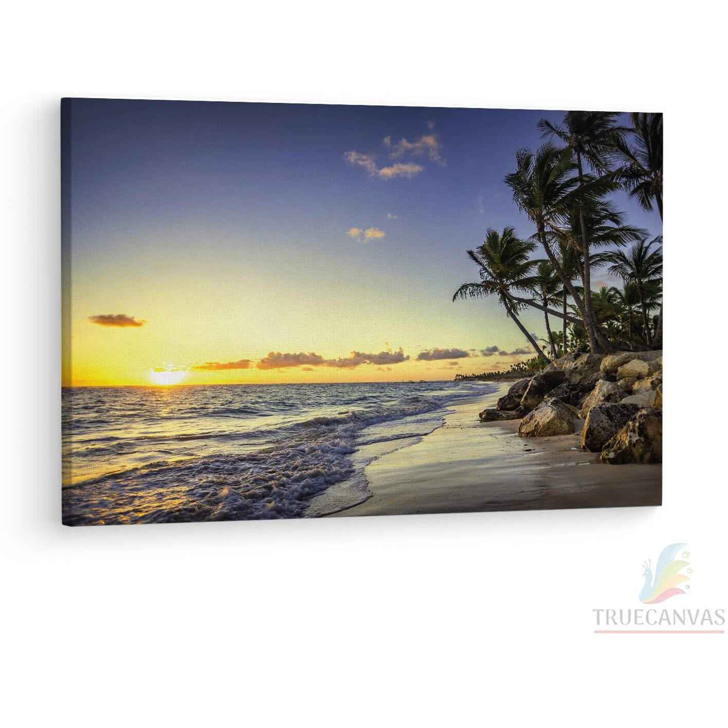 Truecanvas Punta Cana Beach Sunrise, Wooden Framed Canvas Paintings For Living Room | Bedroom | Office | Gallery | Ready Wall Mount Canvas Wall Art Painting | Size - 12 X 18In, Ct0610