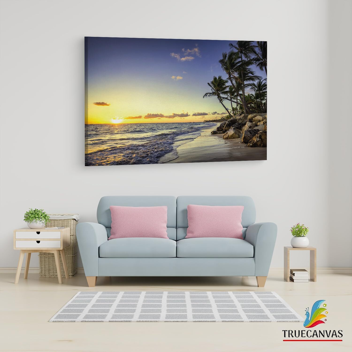 Truecanvas Punta Cana Beach Sunrise, Wooden Framed Canvas Paintings For Living Room | Bedroom | Office | Gallery | Ready Wall Mount Canvas Wall Art Painting | Size - 12 X 18In, Ct0610