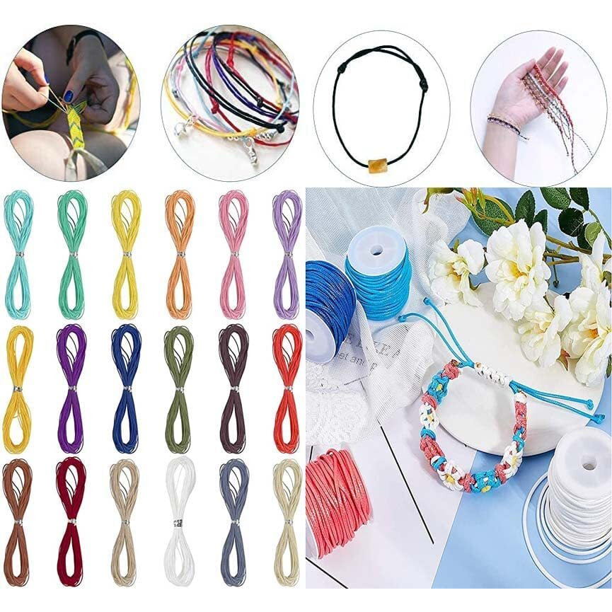 Diy Crafts 12 Mtr Kit, Random, Colors 1-30 Yards Waxed Polyester Cord Thread Beading String For Bracelet Necklace Jewelry Making Macrame Supplies Lobst(12 Mtr Kit, Random)