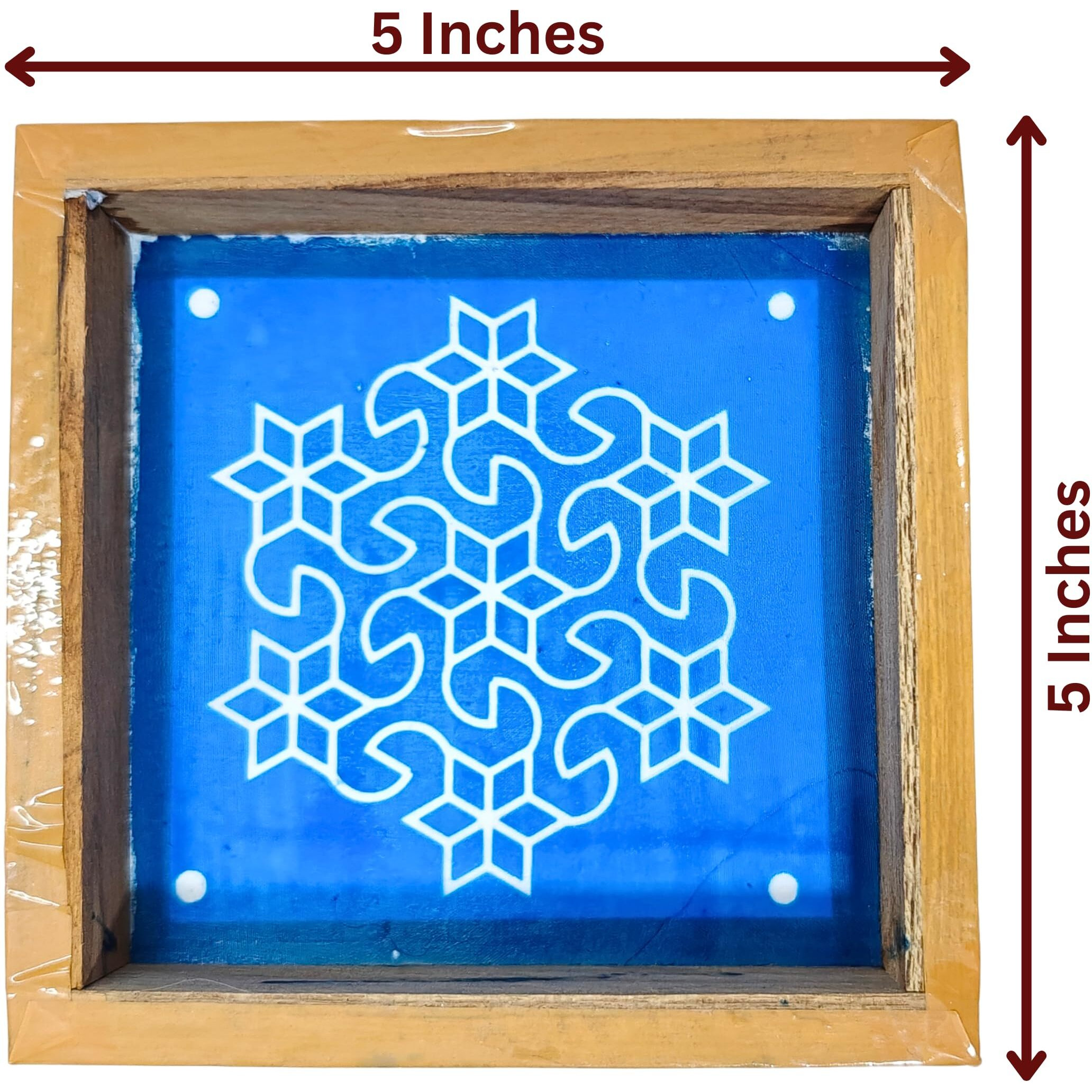 Anciently Star Pulli Kolam Rangoli Stencil Wooden, Rangoli Sacha Wooden, 1 Piece (5X5 Inches)