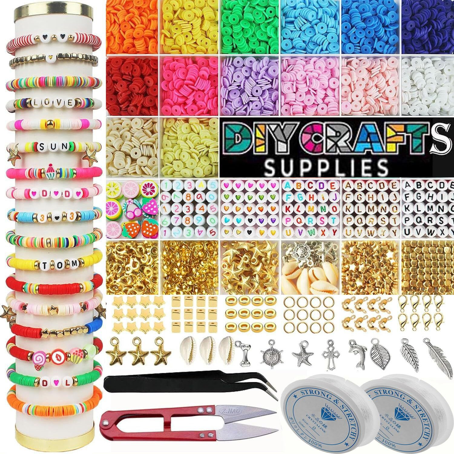 Diy Crafts 2000, Clay Beads Bracelet Making Kit, Flat Preppy Beads For Friendship Jewelry Making,Polymer Heishi Beads With Charms Gifts For Teen Girls Crafts For Girls Ages 8-12 P(2000)