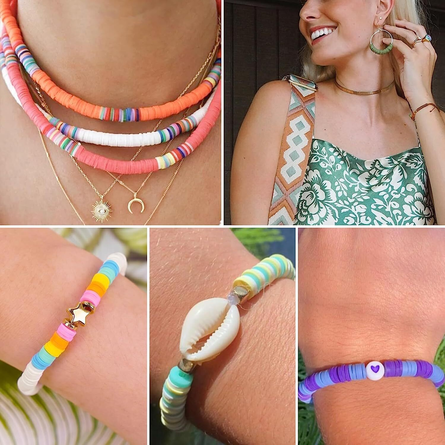 Diy Crafts 2000, Clay Beads Bracelet Making Kit, Flat Preppy Beads For Friendship Jewelry Making,Polymer Heishi Beads With Charms Gifts For Teen Girls Crafts For Girls Ages 8-12 P(2000)