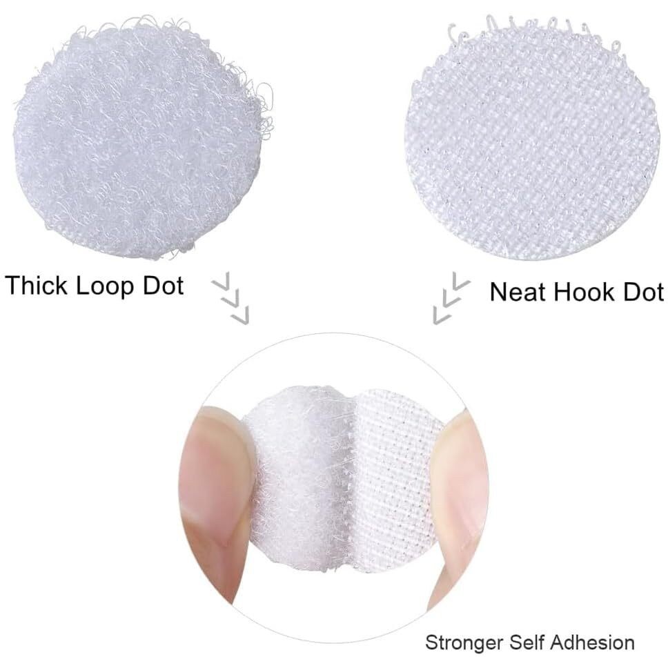 Hook & Loop Round Self Adhesive Dots - 100 Pairs, 0.78 Inch Diameter, Strong Nylon Tape For Classroom, Office, Home (White)