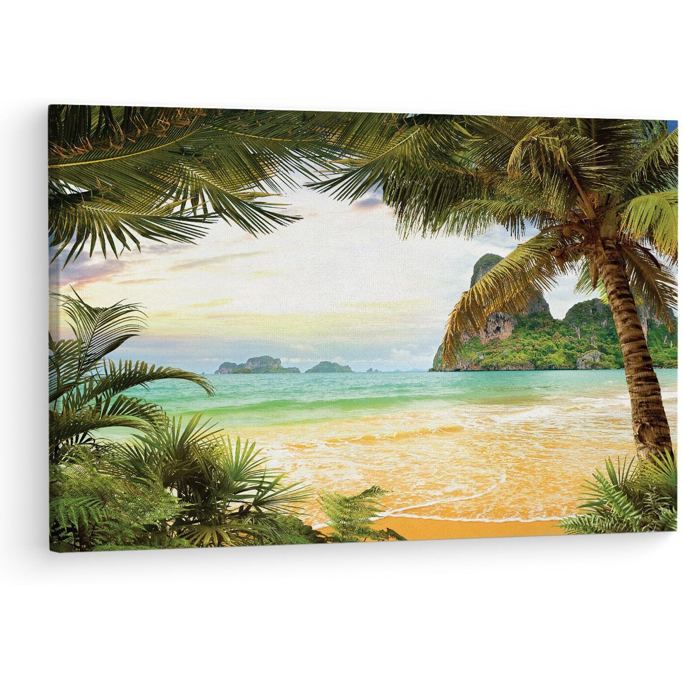 Truecanvas Tropical Paradise Palm Trees, Wooden Framed Canvas Paintings For Living Room | Bedroom | Office | Gallery | Ready Wall Mount Canvas Wall Art Painting | Size - 12 X 18In, Ct0643