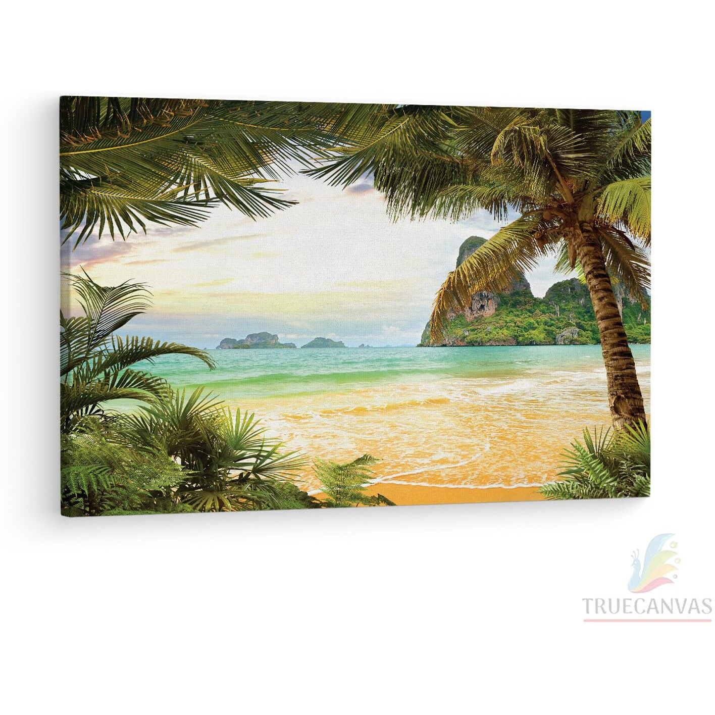 Truecanvas Tropical Paradise Palm Trees, Wooden Framed Canvas Paintings For Living Room | Bedroom | Office | Gallery | Ready Wall Mount Canvas Wall Art Painting | Size - 12 X 18In, Ct0643