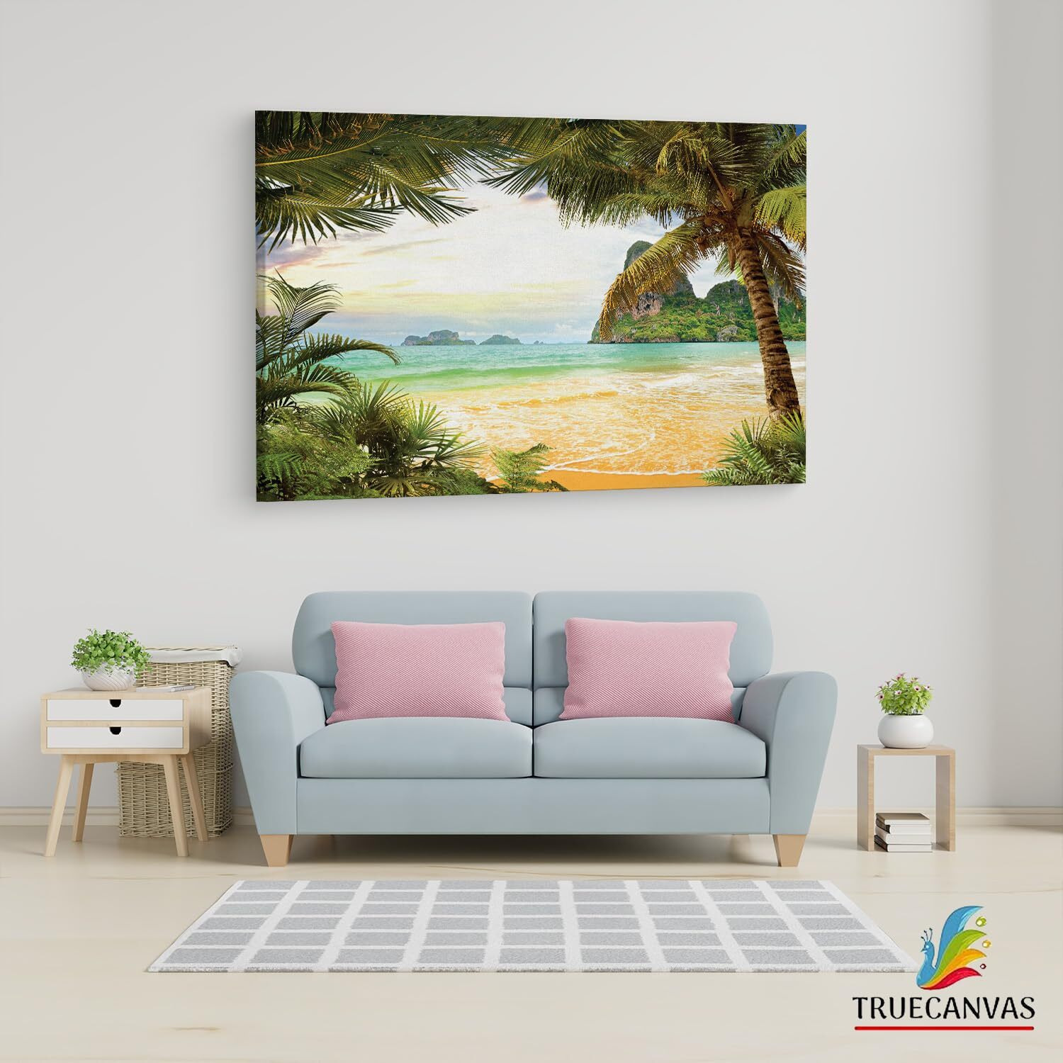 Truecanvas Tropical Paradise Palm Trees, Wooden Framed Canvas Paintings For Living Room | Bedroom | Office | Gallery | Ready Wall Mount Canvas Wall Art Painting | Size - 12 X 18In, Ct0643