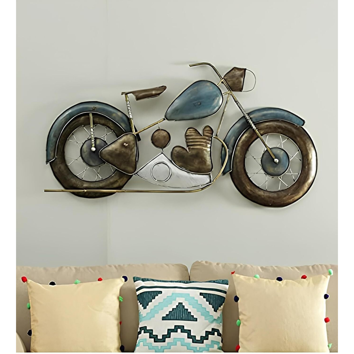 Pedex - Multicolor Stylish Metal Wall Bullet Bike Wall Hanging Home Decor Wall Sculptures For Living Room, Bedroom, Office, Hotel (28X2X16 Inch)
