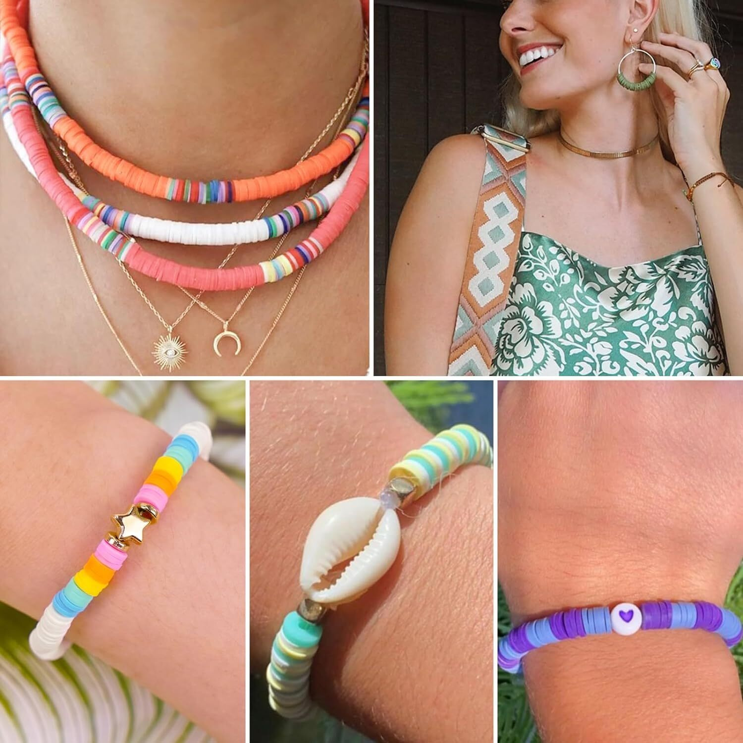 Diy Crafts 360, Clay Beads Bracelet Making Random Colors Flat Preppy Beads Friendship Bracelet Polymer Clay Heishi Beads With Charms For Jewelry Making Gifts For Teen Mix Random Color Contain P (360)