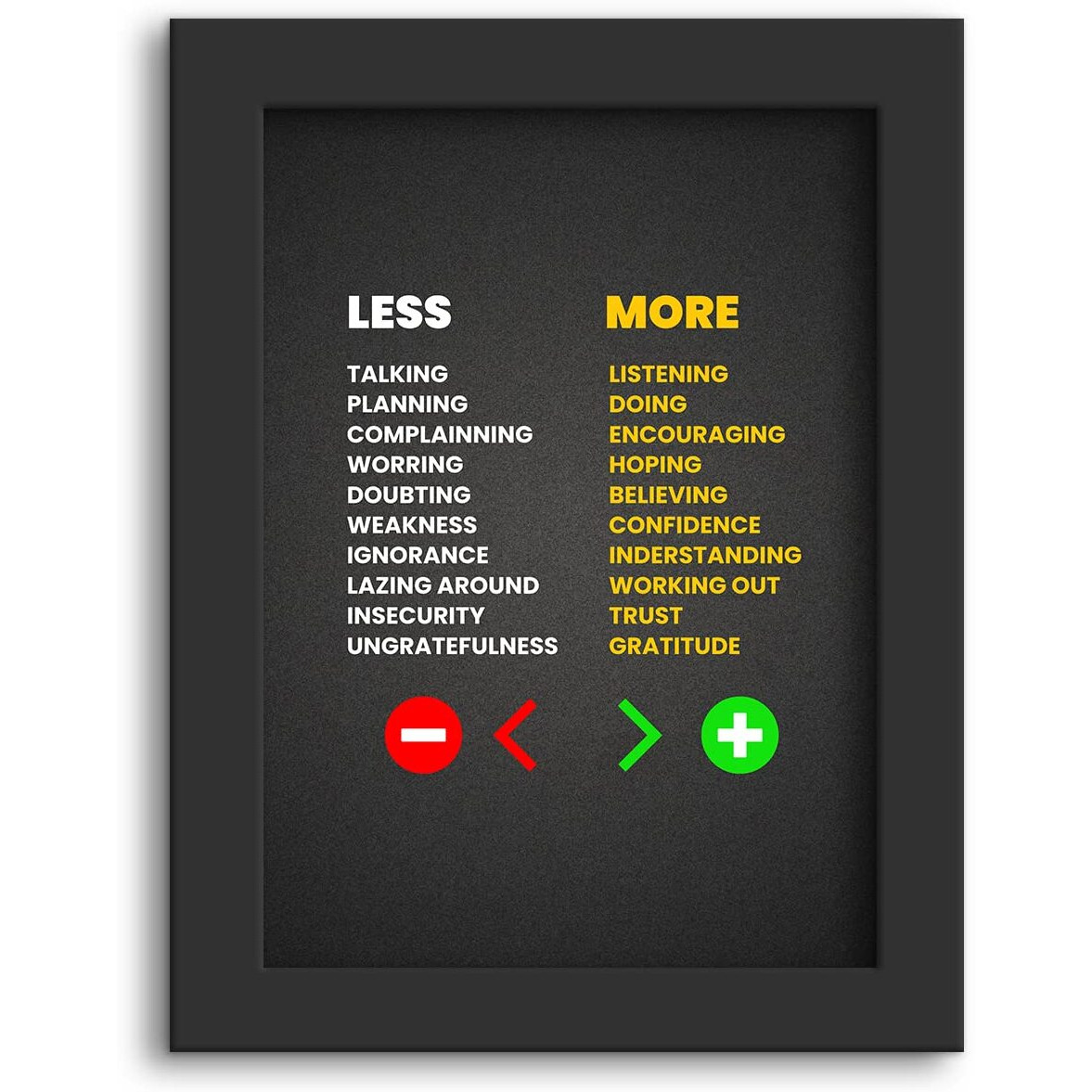 Dmcreativitycraft Motivational Posters Quotes Wall Frames Study Motivation Poster Less More Positive Room Matt Black Frame Living Room And Office Desk Decor (9.5 X 12.5 Inches)