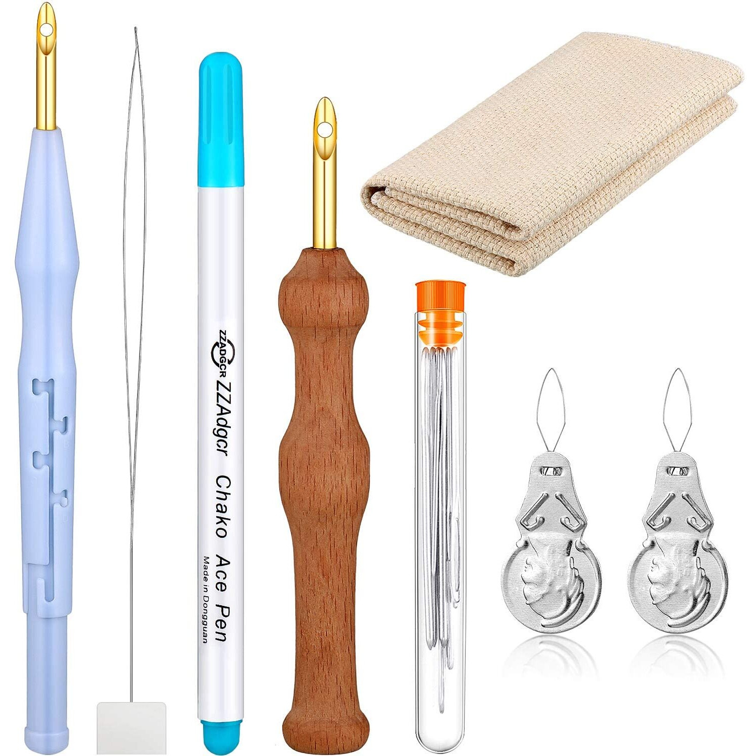 Hasthip 17 Pieces Fullset Punch Needle Embroidery Starter Kits Rug Punch Needle Tool Threader Fabric Embroidery Hoop Yarn Punch Needle For Beginner