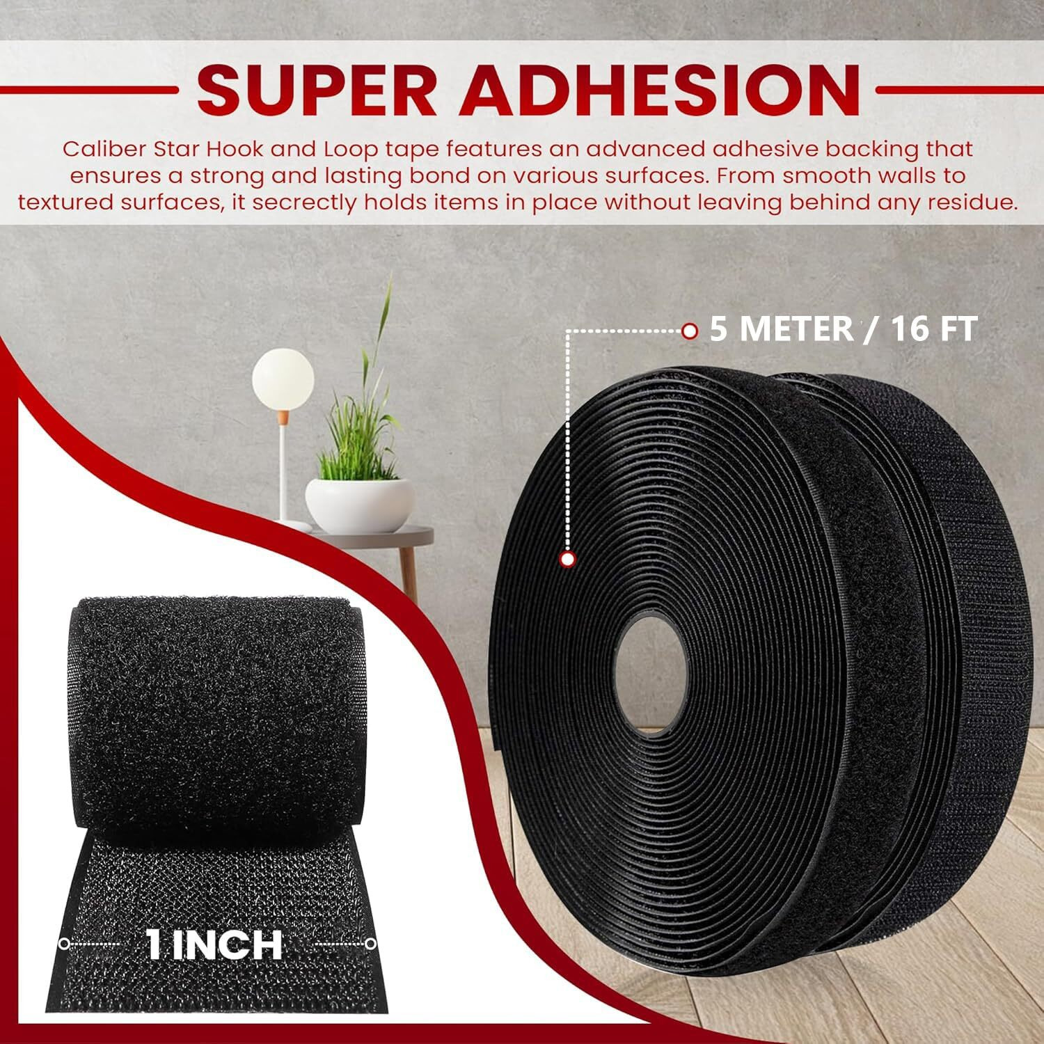 Bonzella Self Adhesive Hook And Loop Tape, Velcro Tapes, Mosquito Net Mounting Tape For Office Use, Photo Frames, Multipurpose Double-Sided Adhesive Hook Loop Tape For Crafting & Wall Hanging (5M X 25Mm)