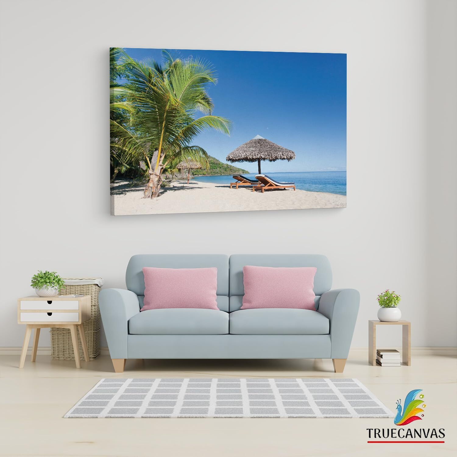 Truecanvas Maldives Beach Lounge, Wooden Framed Canvas Paintings For Living Room | Bedroom | Office | Gallery | Ready Wall Mount Canvas Wall Art Painting | Size - 12 X 18In, Ct0603