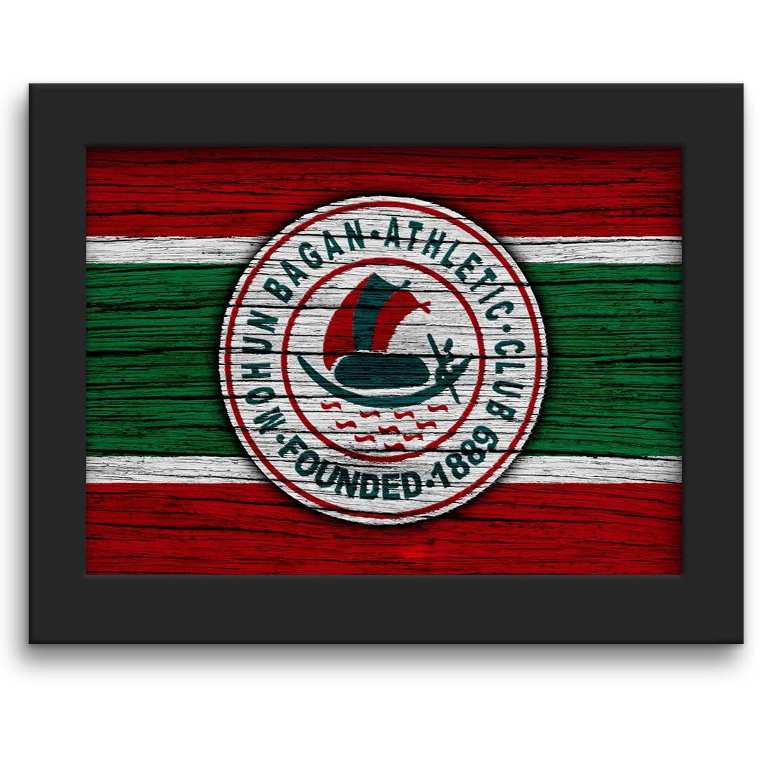 Dmcreativitycraft Mohun Bagan Flag Football Club Textured Logo Poster Framed Painting With Matt Finish Color With Thick Textured 1 Inch Frames (Black, 9.5 X 12.5 Inches)