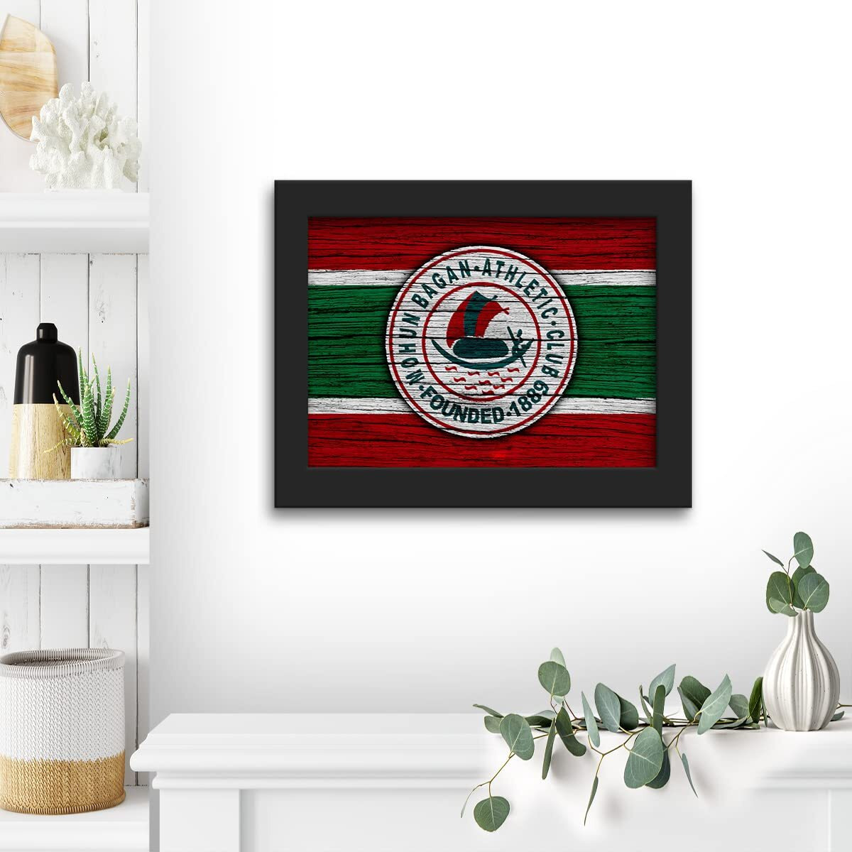 Dmcreativitycraft Mohun Bagan Flag Football Club Textured Logo Poster Framed Painting With Matt Finish Color With Thick Textured 1 Inch Frames (Black, 9.5 X 12.5 Inches)