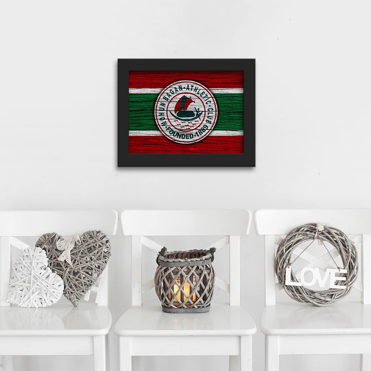 Dmcreativitycraft Mohun Bagan Flag Football Club Textured Logo Poster Framed Painting With Matt Finish Color With Thick Textured 1 Inch Frames (Black, 9.5 X 12.5 Inches)