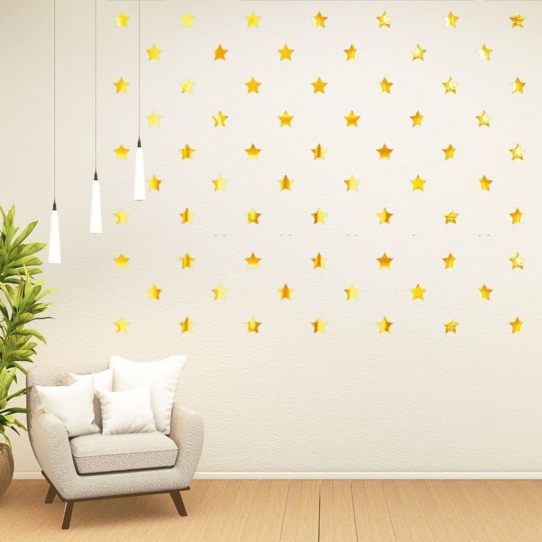 Meraki Mart Non Glass Star Gold 3D Wall Stickers Acrylic Mirror Diy Decor Self Adhesive Tiles Wall Decor Art For Home, Bedroom, Office, Garden And Washroom (Gold, 100 Pcs, Size 5X5 Cm)