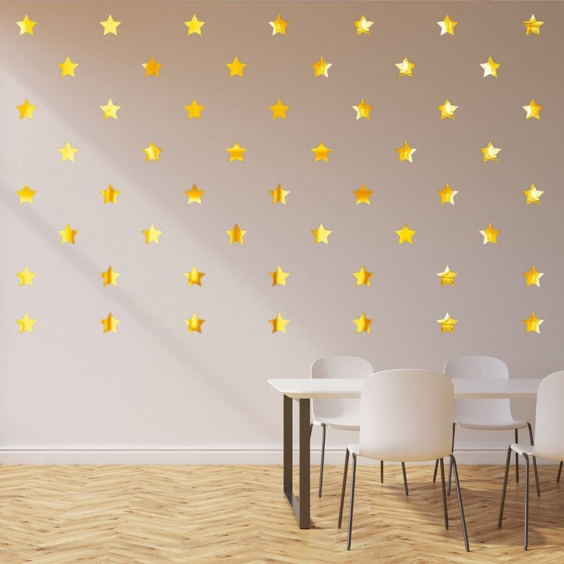 Meraki Mart Non Glass Star Gold 3D Wall Stickers Acrylic Mirror Diy Decor Self Adhesive Tiles Wall Decor Art For Home, Bedroom, Office, Garden And Washroom (Gold, 100 Pcs, Size 5X5 Cm)