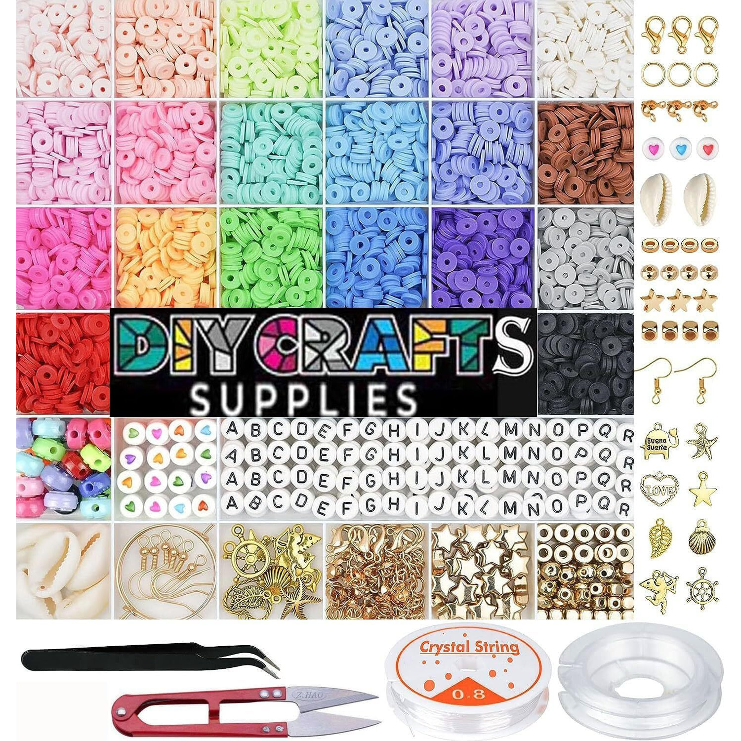 Diy Crafts 2000, Unssorted Clay Beads, Random Colors Flat Preppy Beads For Friendship Bracelet Kit, Polymer Clay Heishi Beads With Charms For Jewelry Making, Gifts Kits For Teen Girls P(2000)