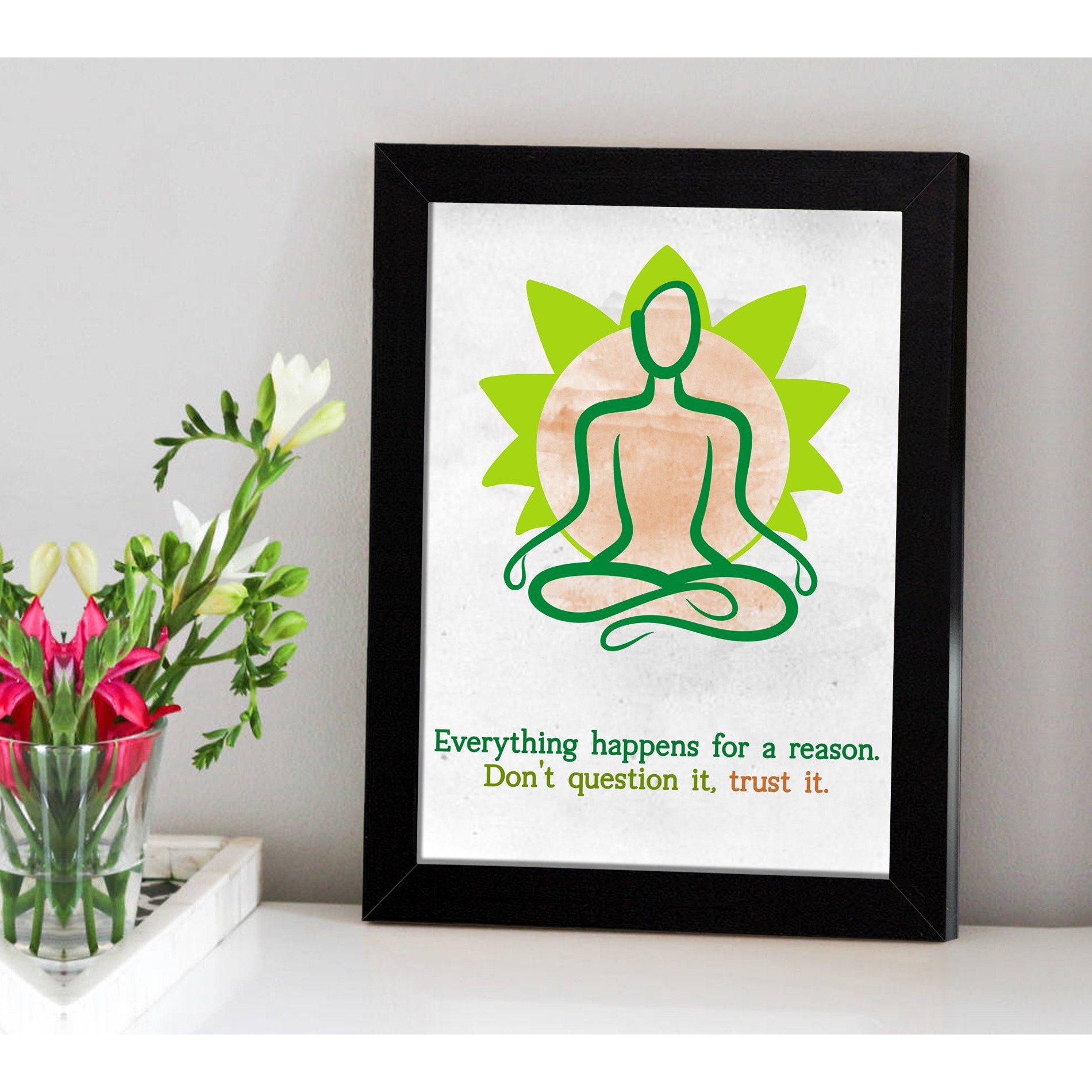 Tied Ribbons Everything Happens For A Reason Don'T Question It, Trust It Inspirational Wall Poster For Living Room With Frame(13.6 Inch X 10.2 Inch,Multicolor, Engineered Wood)