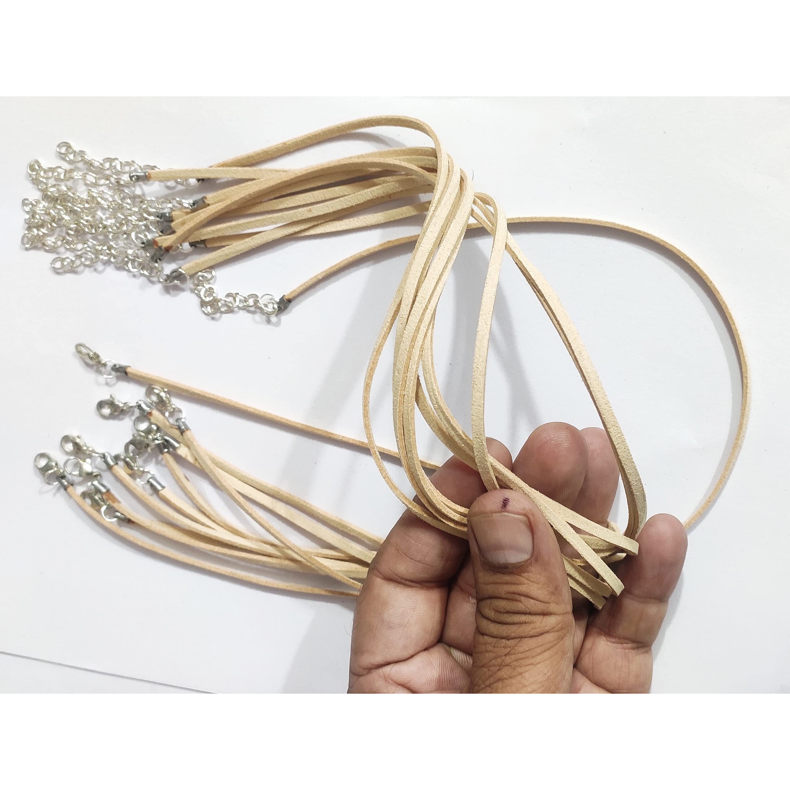 Omx Suede Korean Leather Necklace Cord With Lobster Clasp For Jewelry Making With 2" Chain Extension End (Size -17 Inches Long) (10Pc)