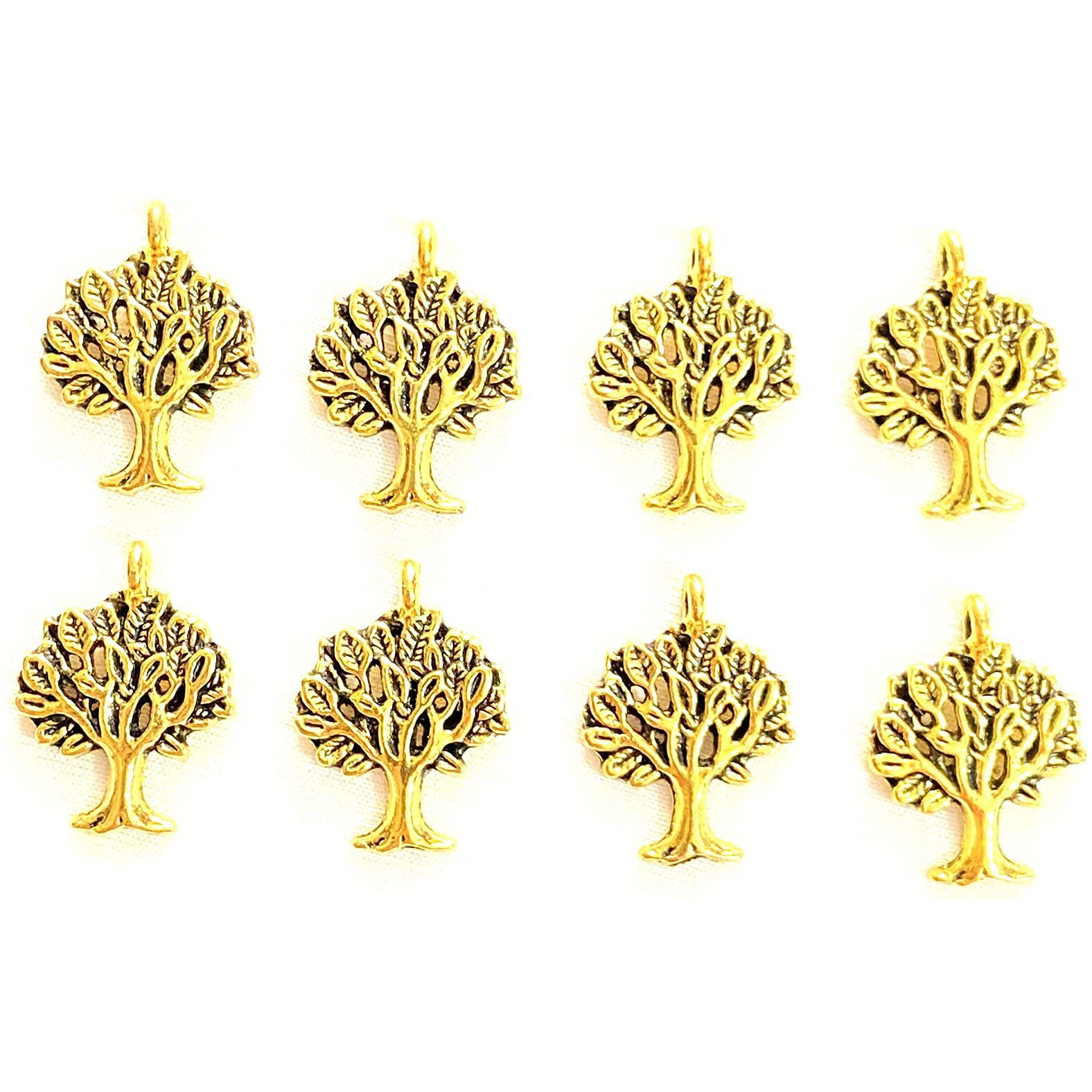 Aashya Mayro Combo Of 8 Pieces Of Golden Tree Shape Metal Beads Charms For Pendant Bracelet Jewellery Making And Craft Work
