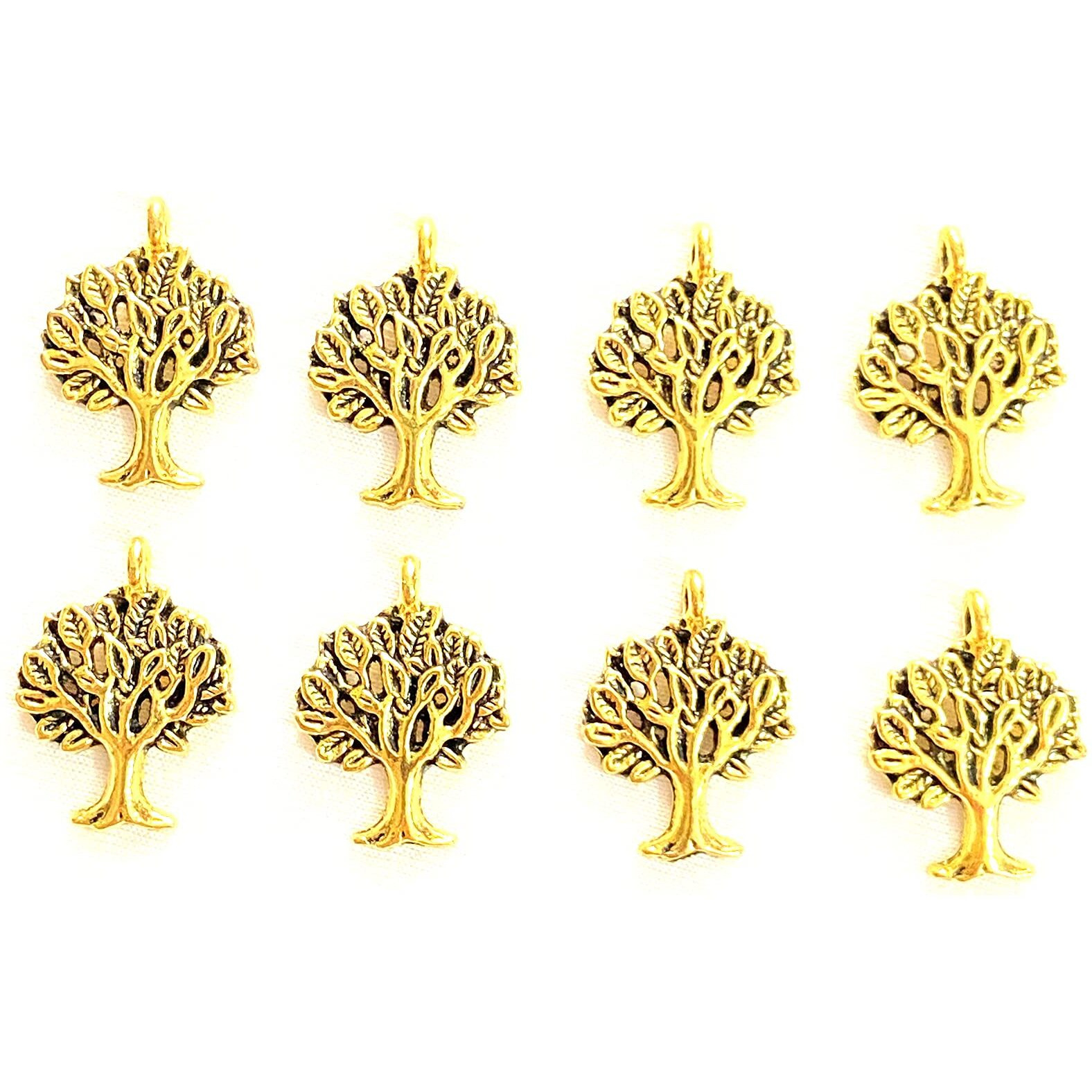 Aashya Mayro Combo Of 8 Pieces Of Golden Tree Shape Metal Beads Charms For Pendant Bracelet Jewellery Making And Craft Work