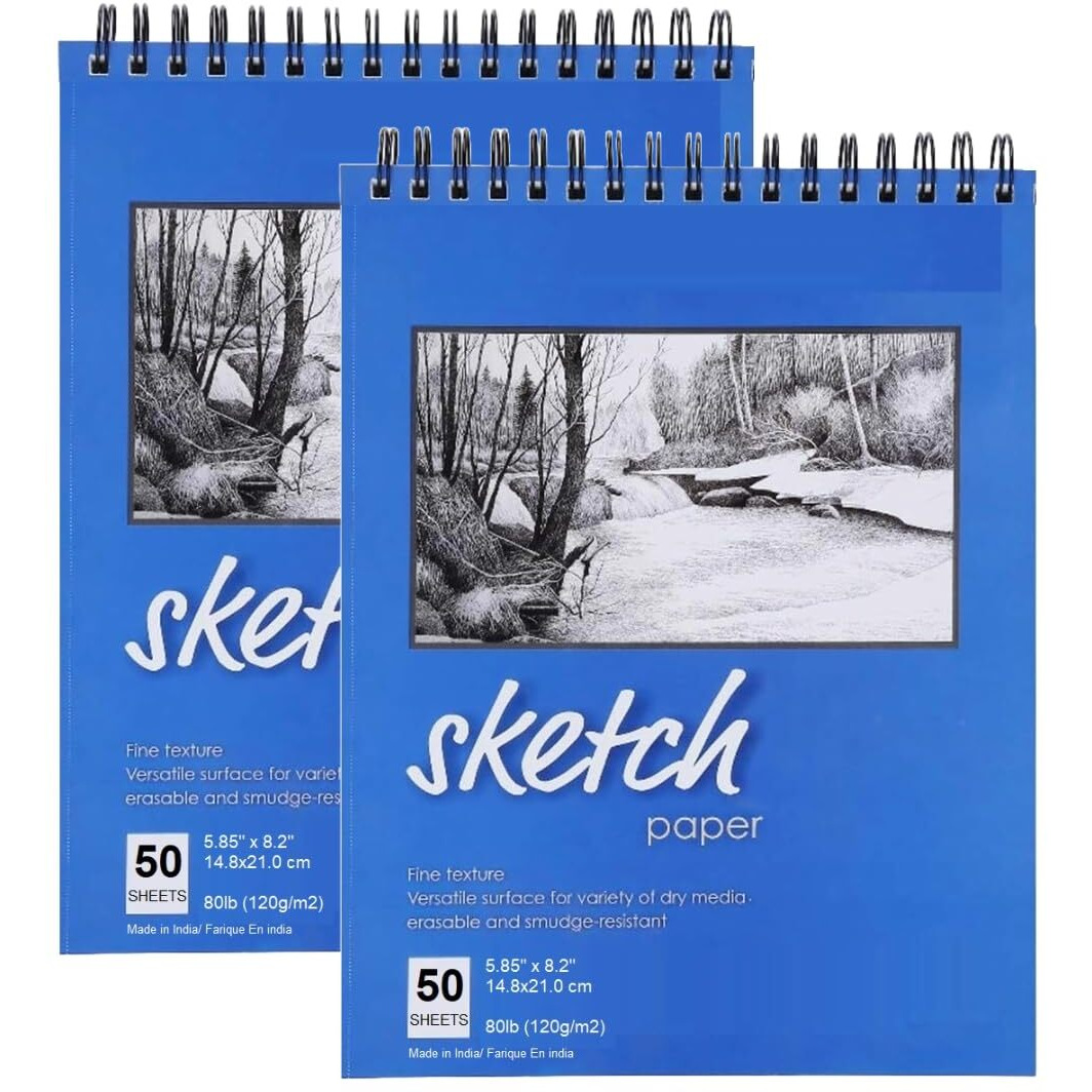 Corslet A5 Sketch Book 50 Sheets 100 Pages Drawing Book Spiral-Bound, Mini Size Art Book Professional-Grade Sheets Sketchbook Compatible With A Range Of Art Material (A5, Set Of 2)
