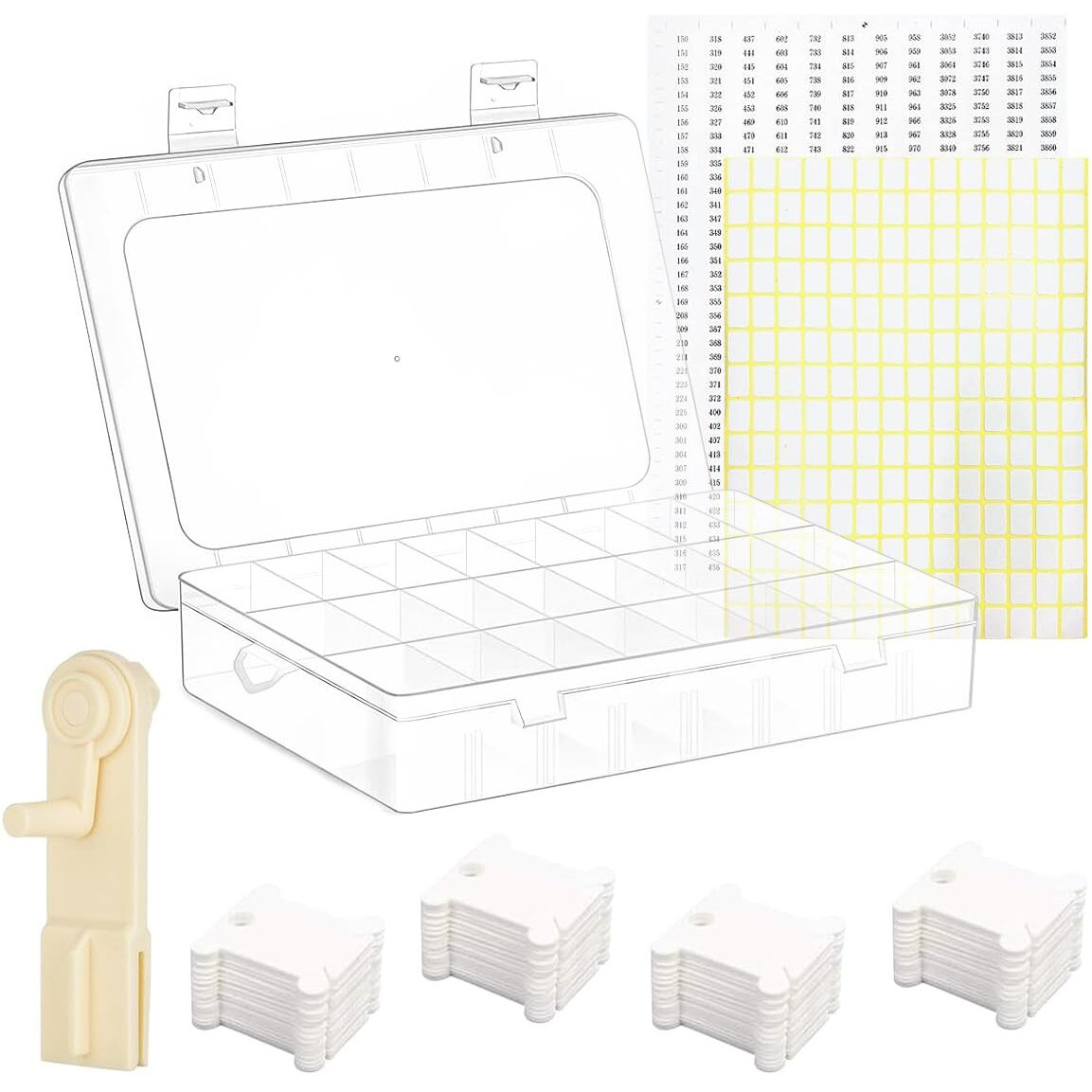 Hasthip Embroidery Floss Organizer Kit Cross Stitch Thread Storage Box Tools With Floss Bobbin Winder, With 40Pcs Plastic Floss Bobbins, Color Number Stickers, Diy Embroidery Floss Storage Kit