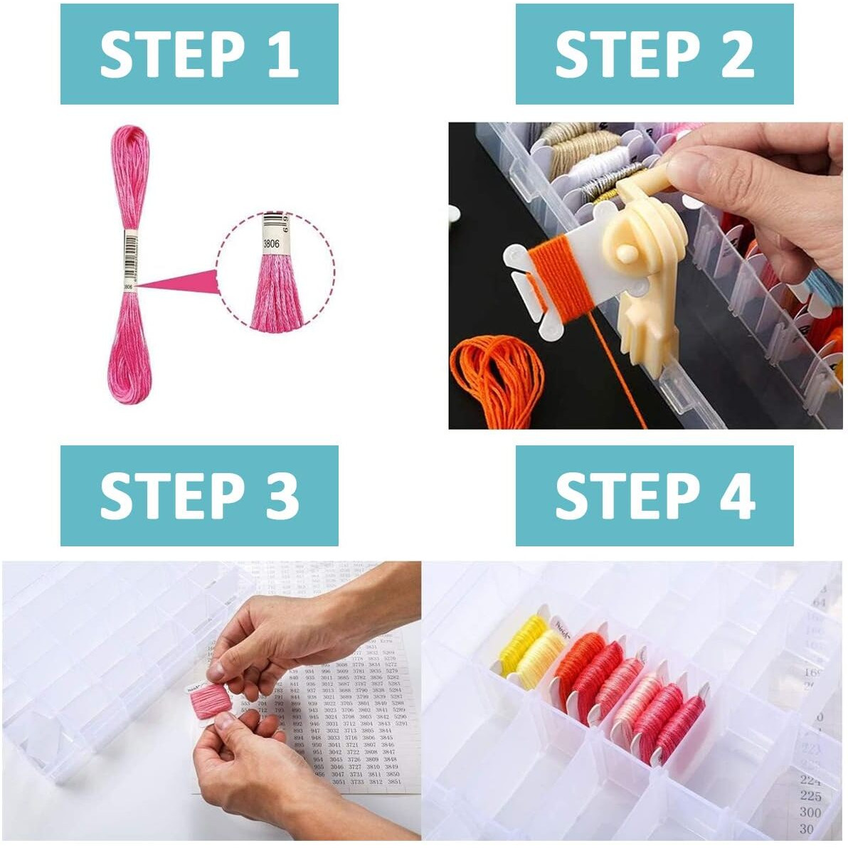 Hasthip Embroidery Floss Organizer Kit Cross Stitch Thread Storage Box Tools With Floss Bobbin Winder, With 40Pcs Plastic Floss Bobbins, Color Number Stickers, Diy Embroidery Floss Storage Kit