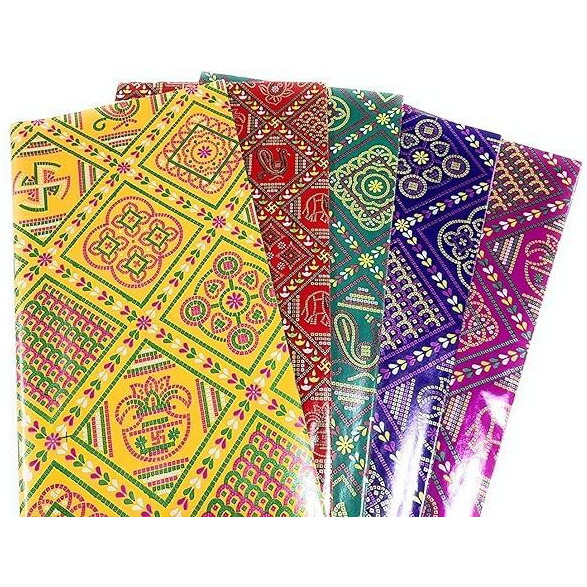 Sejascollections | Pack Of 60 Sheets | Multicolor, Jaipuri Gift Wrapping Paper Sheets, Jaipuri Chunri Design Pooja, Rangoli, Diya Theme Decoration, Multicolor (Color May Vary) (60 Sheets)