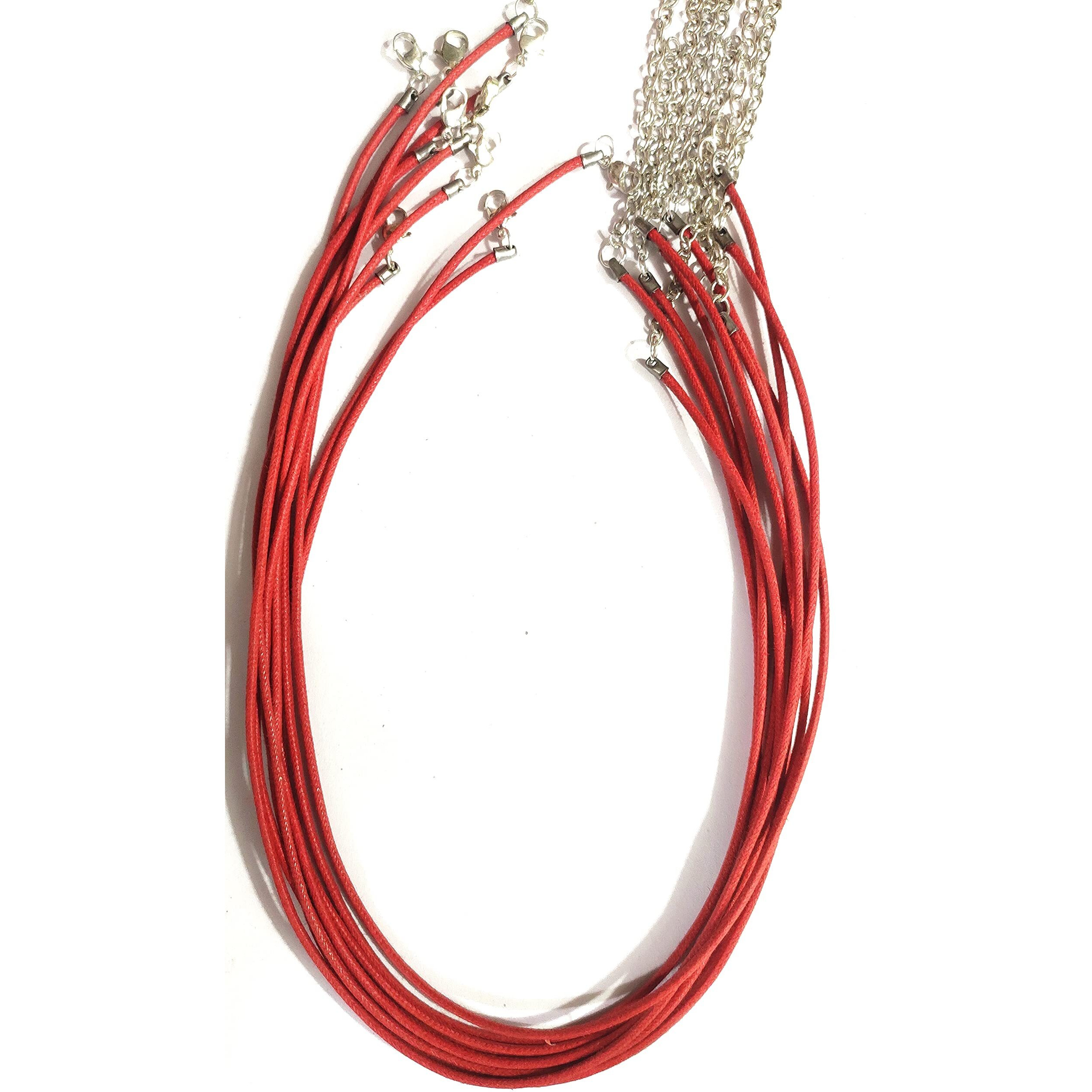 Omx 10 Pc, Waxed Cotton 43Cm/17 Necklace Chain With Lobster Claw Clasp For Pendants And Jewelry Charms Making. (2Mm Thick Cotton - 10 Pcs, Red)