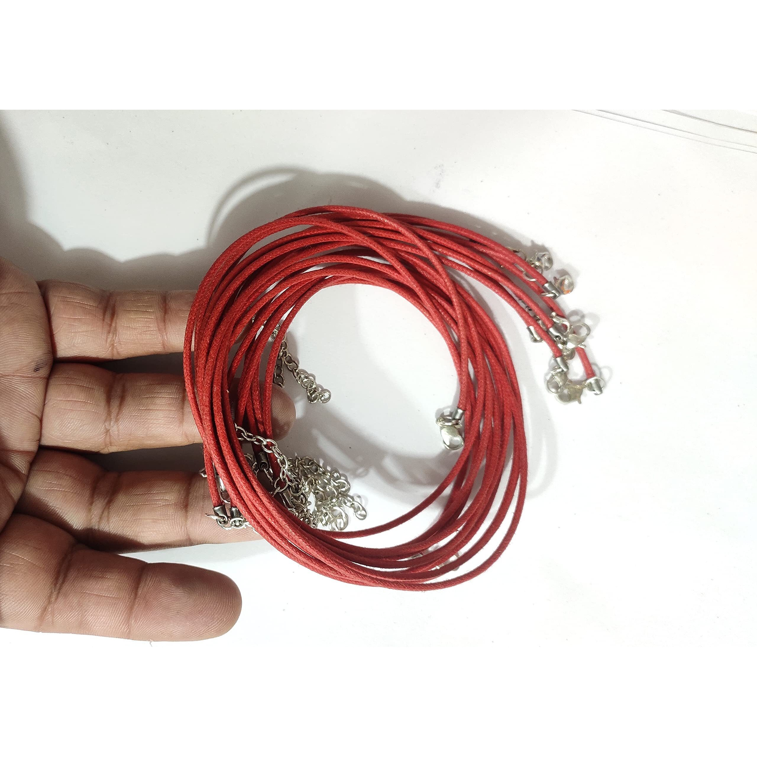 Omx 10 Pc, Waxed Cotton 43Cm/17 Necklace Chain With Lobster Claw Clasp For Pendants And Jewelry Charms Making. (2Mm Thick Cotton - 10 Pcs, Red)