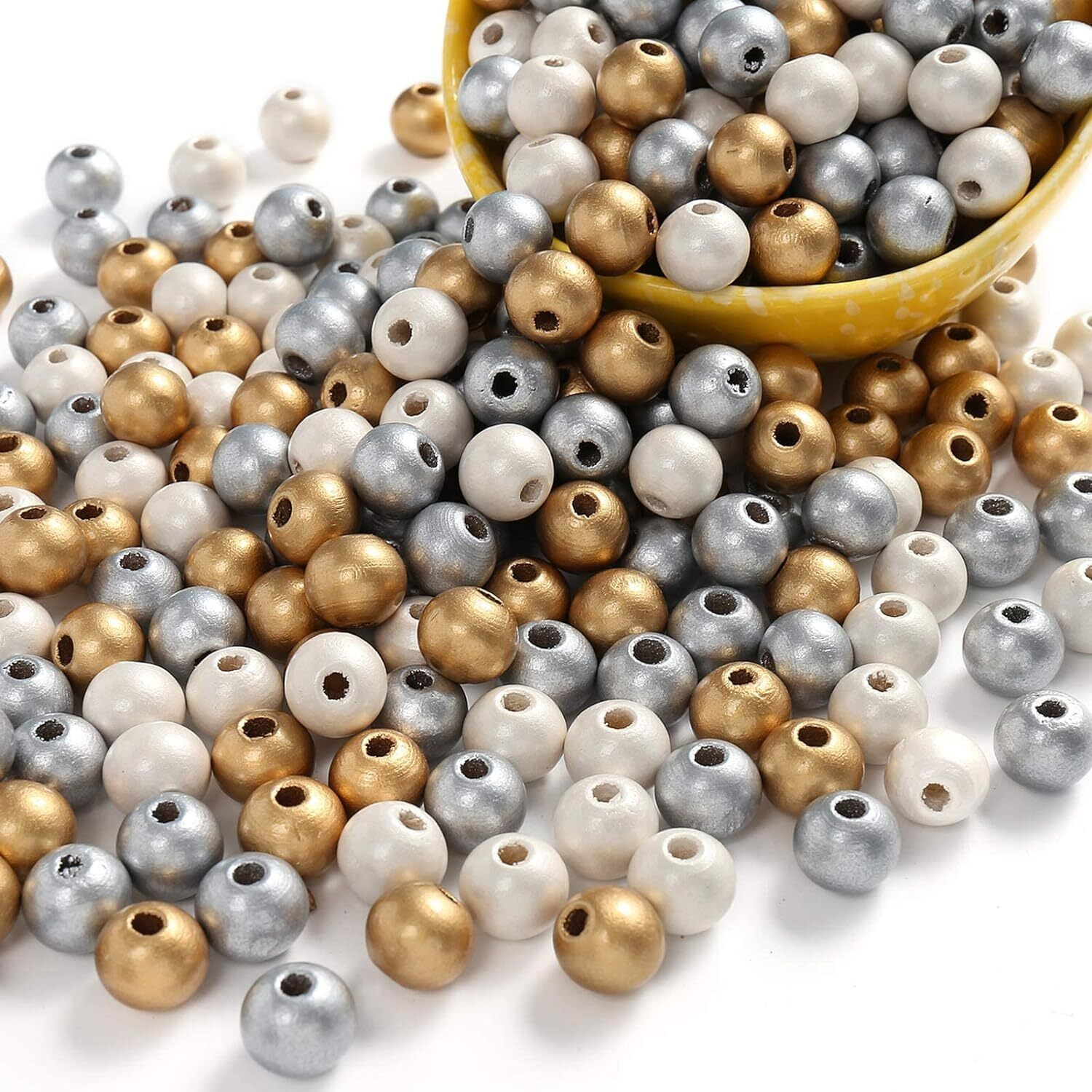Diy Crafts 260, Mixed Unsorted Beads Color Round Beads Beads Gold, Silver, White Three Colour Round Beads Spacer For Diy Craft, Anklet Bracelet Earring Mala Jewellery Making (260)