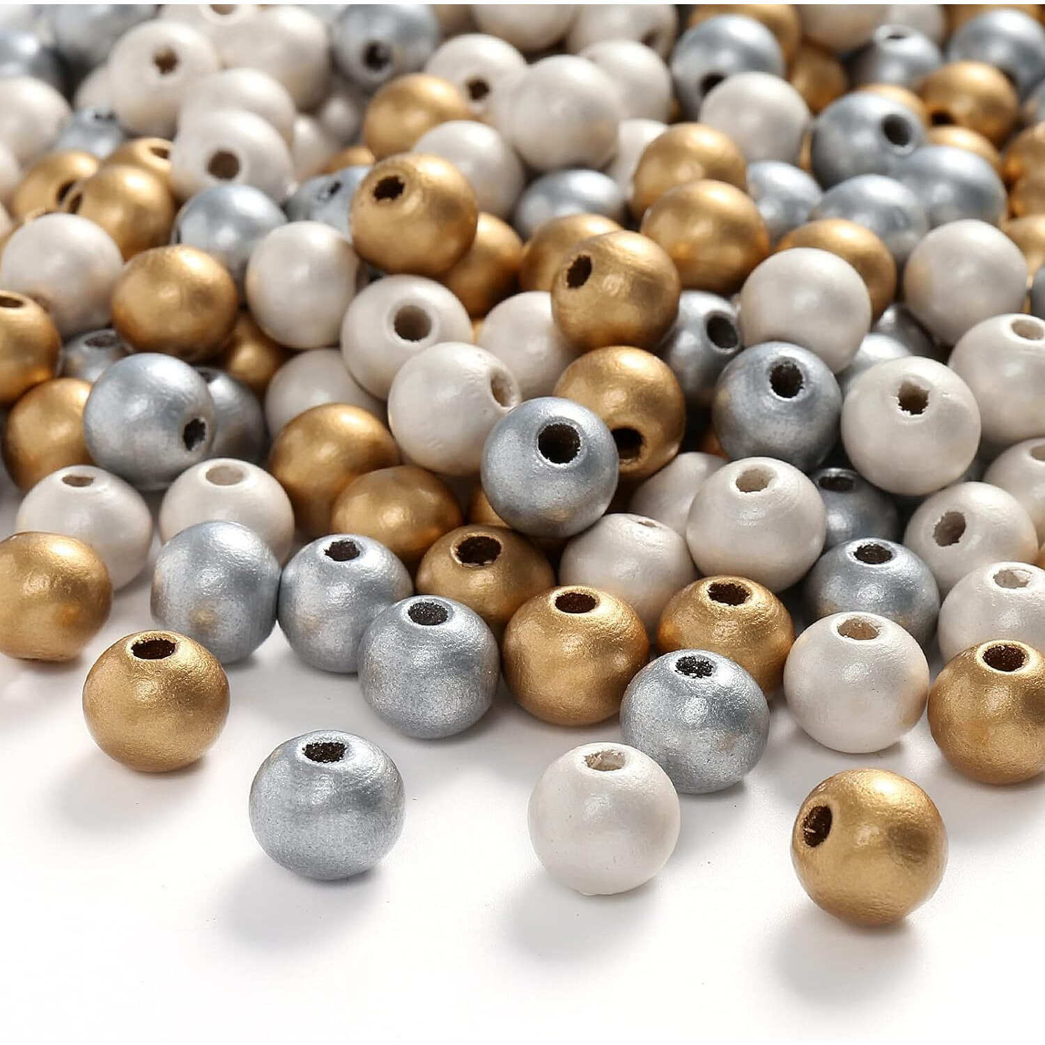 Diy Crafts 260, Mixed Unsorted Beads Color Round Beads Beads Gold, Silver, White Three Colour Round Beads Spacer For Diy Craft, Anklet Bracelet Earring Mala Jewellery Making (260)