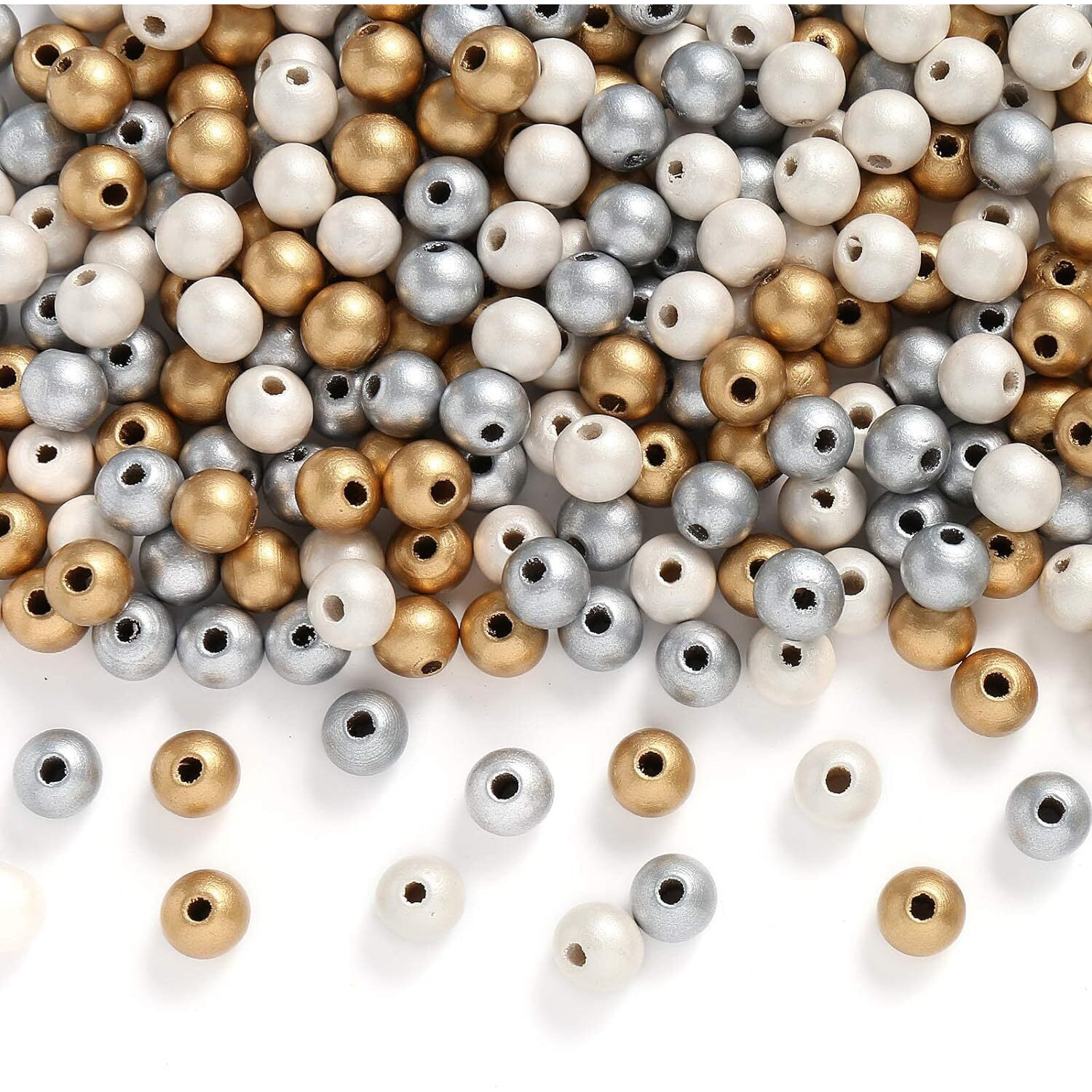 Diy Crafts 260, Mixed Unsorted Beads Color Round Beads Beads Gold, Silver, White Three Colour Round Beads Spacer For Diy Craft, Anklet Bracelet Earring Mala Jewellery Making (260)