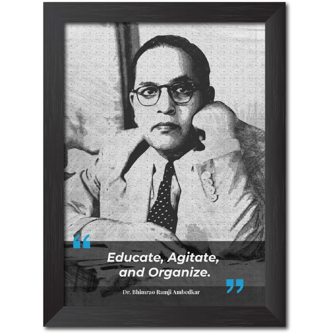 Tenorarts Dr Bhimrao Ramji Ambedkar Sketch Photo Frame Motivational Quotes Laminated Poster Framed Painting With Dark Color Matt Finish Textures (12 Inches X 9 Inches)