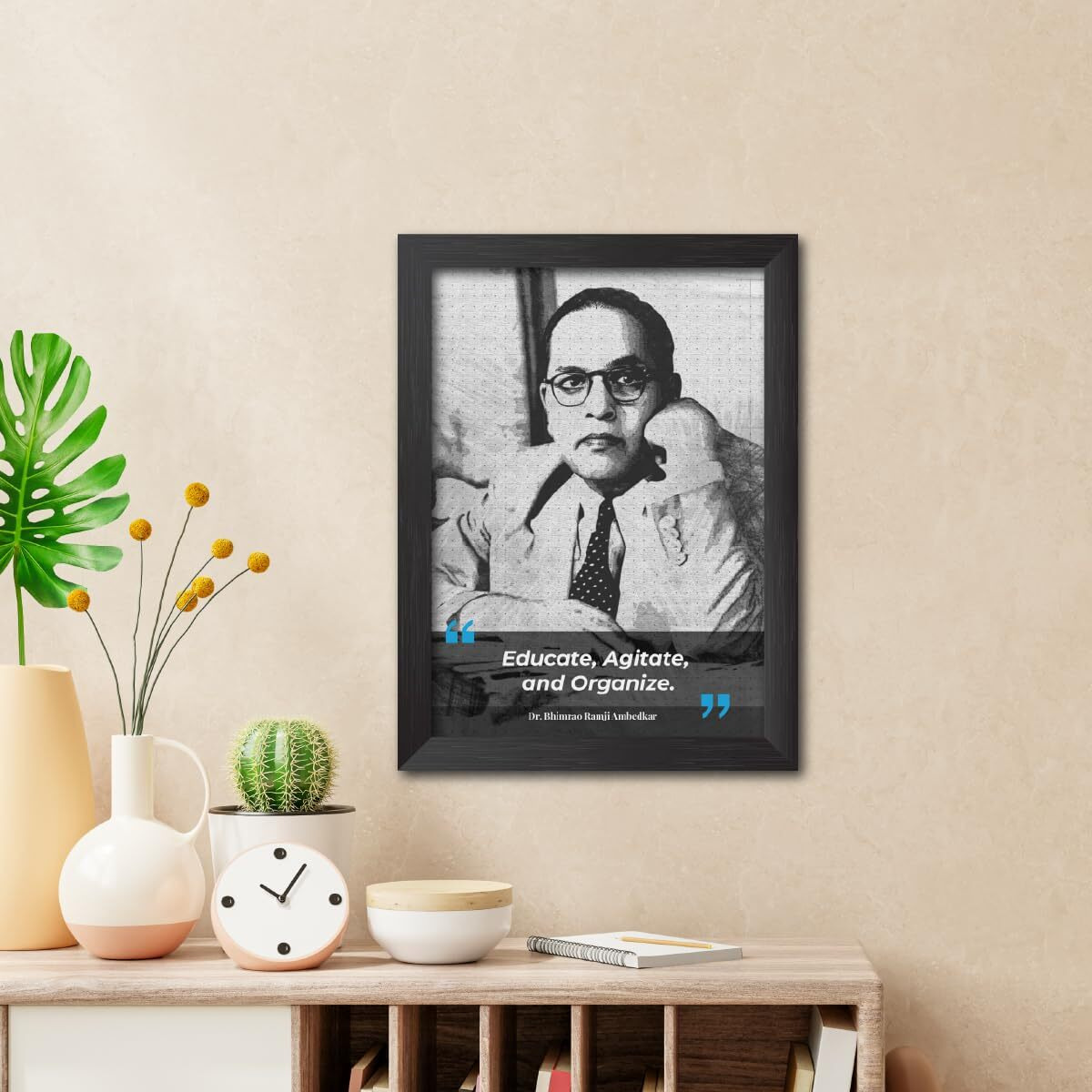 Tenorarts Dr Bhimrao Ramji Ambedkar Sketch Photo Frame Motivational Quotes Laminated Poster Framed Painting With Dark Color Matt Finish Textures (12 Inches X 9 Inches)