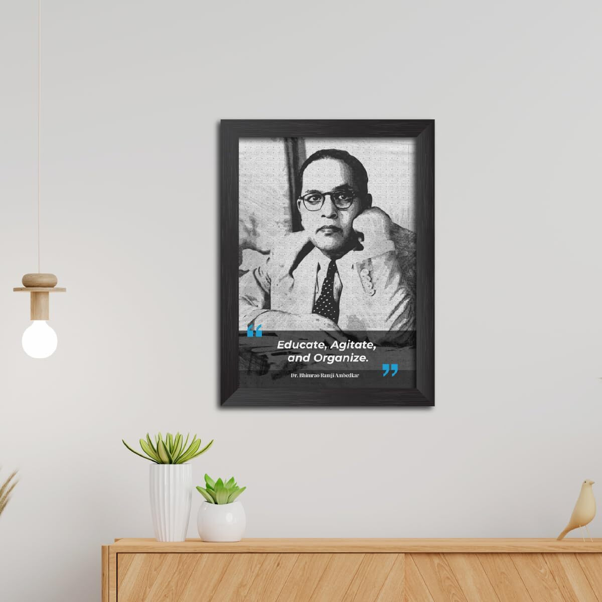 Tenorarts Dr Bhimrao Ramji Ambedkar Sketch Photo Frame Motivational Quotes Laminated Poster Framed Painting With Dark Color Matt Finish Textures (12 Inches X 9 Inches)