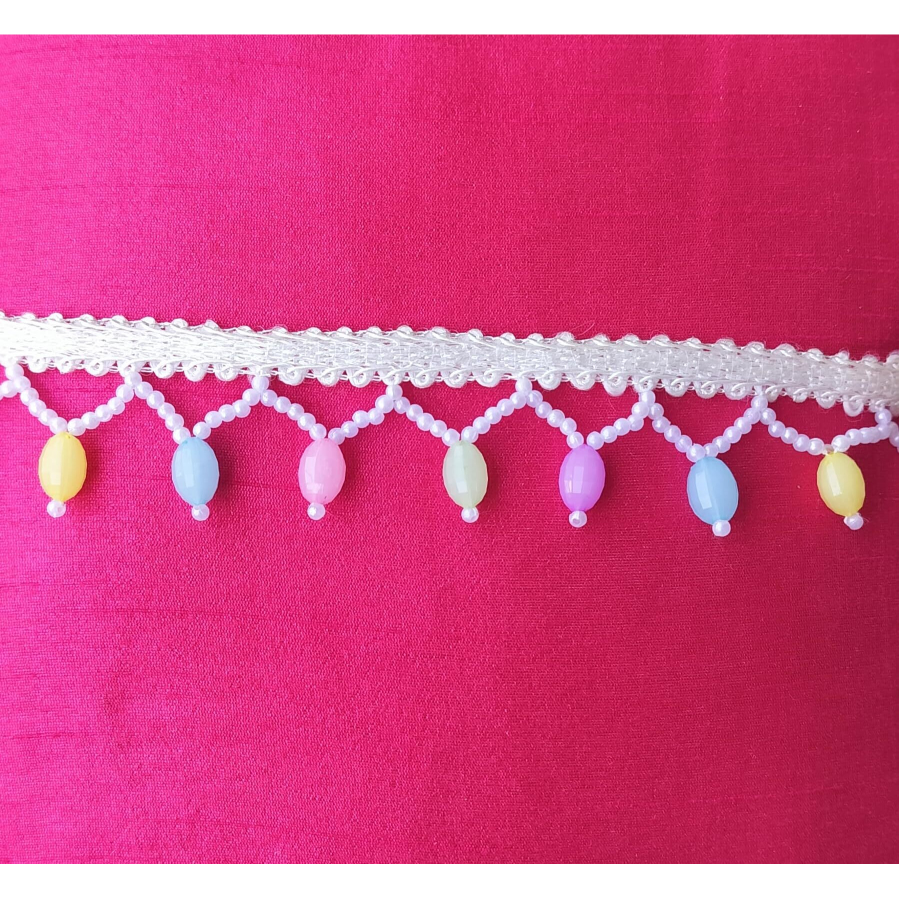 Sync Pearl Lace Border Material Coloured Beads Tassel Latkan Hanging,Fringe,Zari Jhallar Laces And Border Material Zhallar Dresses,Blouse,Dupatta,Sari,Choli,Chunni,Sarees,Lehenga,Suits,Curtains,9 Meters