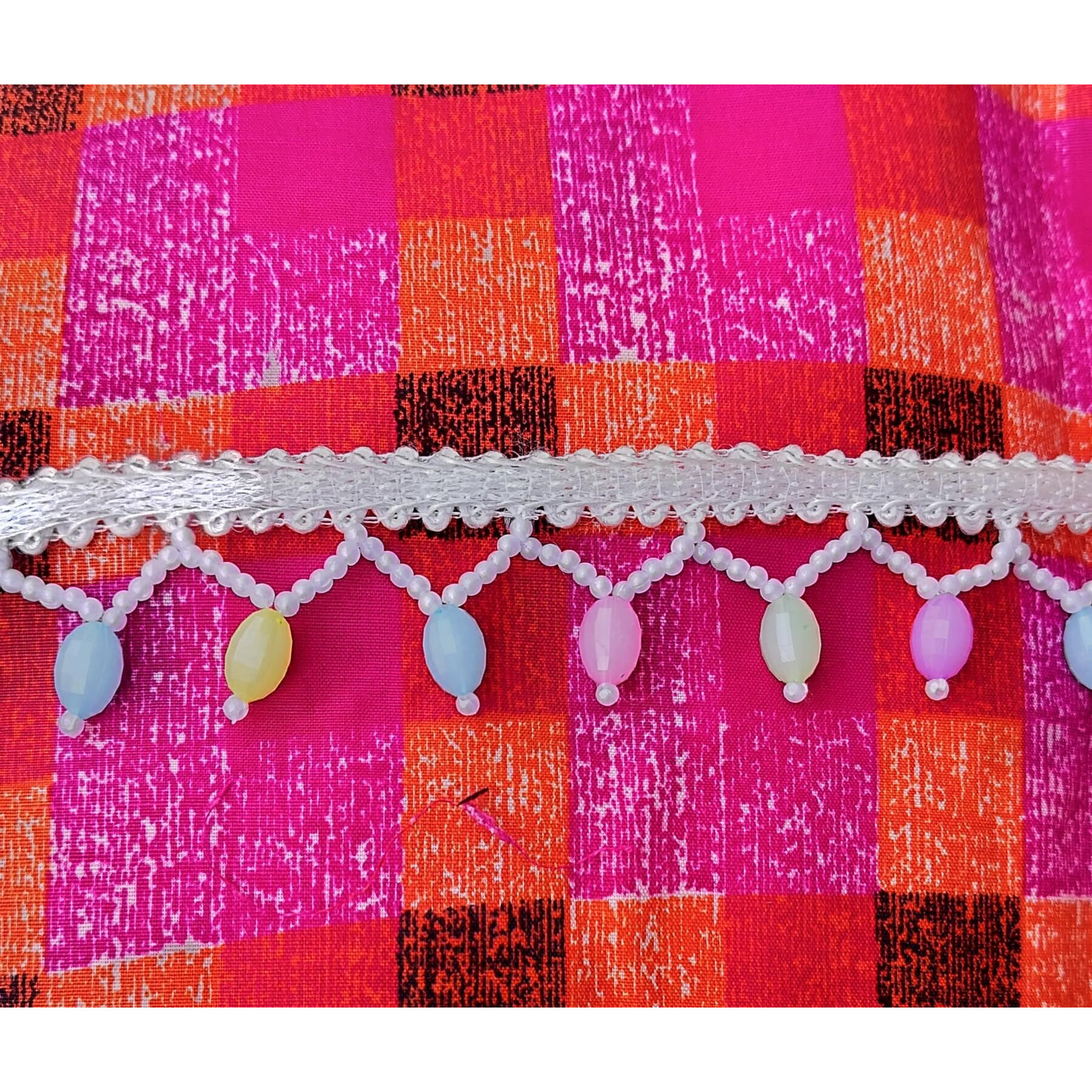 Sync Pearl Lace Border Material Coloured Beads Tassel Latkan Hanging,Fringe,Zari Jhallar Laces And Border Material Zhallar Dresses,Blouse,Dupatta,Sari,Choli,Chunni,Sarees,Lehenga,Suits,Curtains,9 Meters