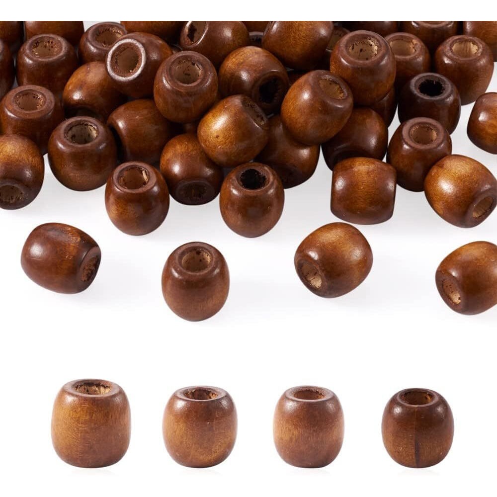 Diy Crafts 130, Large Hole Natural Dyed Wood Beads 16X17Mm Coconutbrown Large Hole Barrel Wooden Spacer Charms Dreadlock Hair Braid Beads For Macrame Rosary Bracelet Anklet Jewelry Craft M (130)