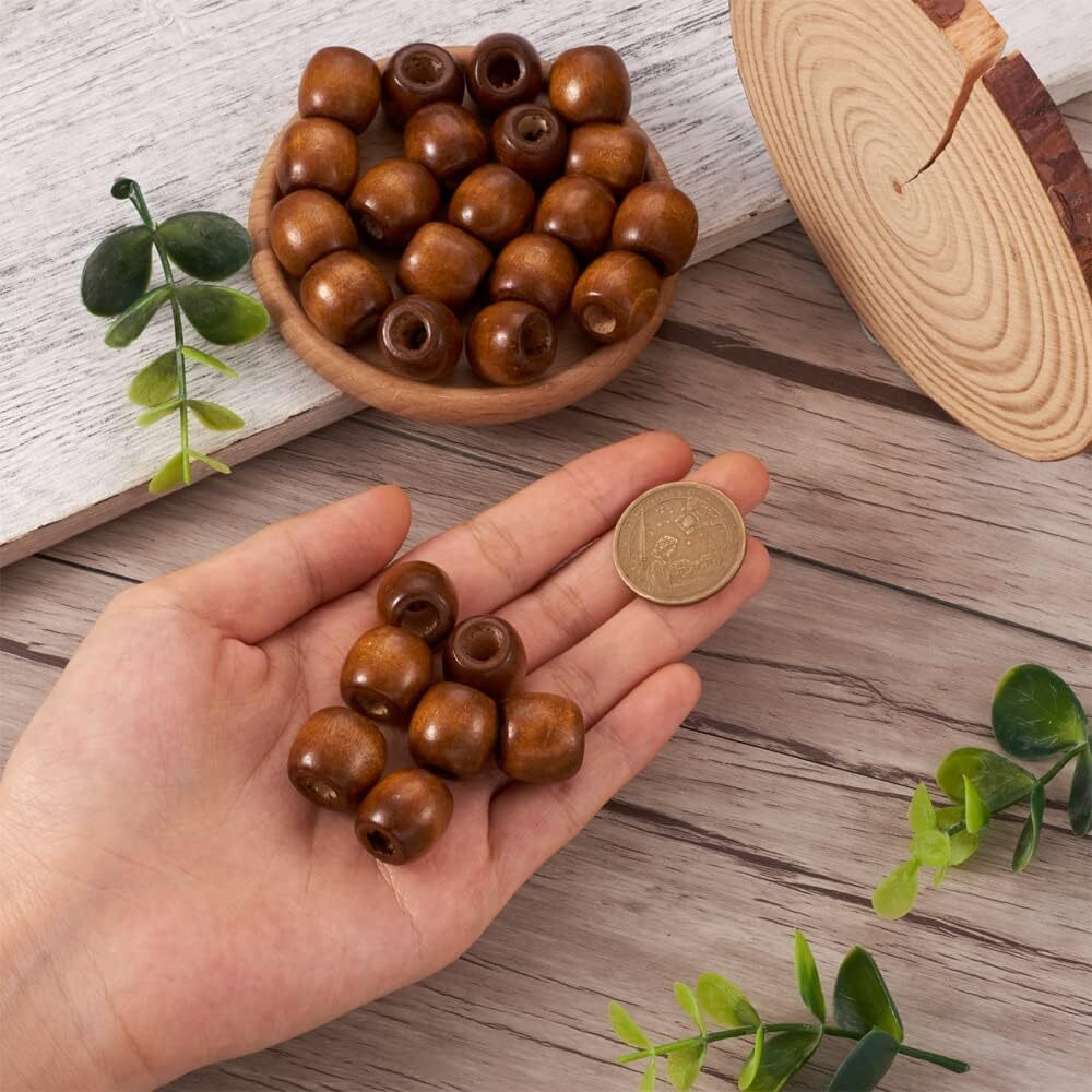 Diy Crafts 130, Large Hole Natural Dyed Wood Beads 16X17Mm Coconutbrown Large Hole Barrel Wooden Spacer Charms Dreadlock Hair Braid Beads For Macrame Rosary Bracelet Anklet Jewelry Craft M (130)