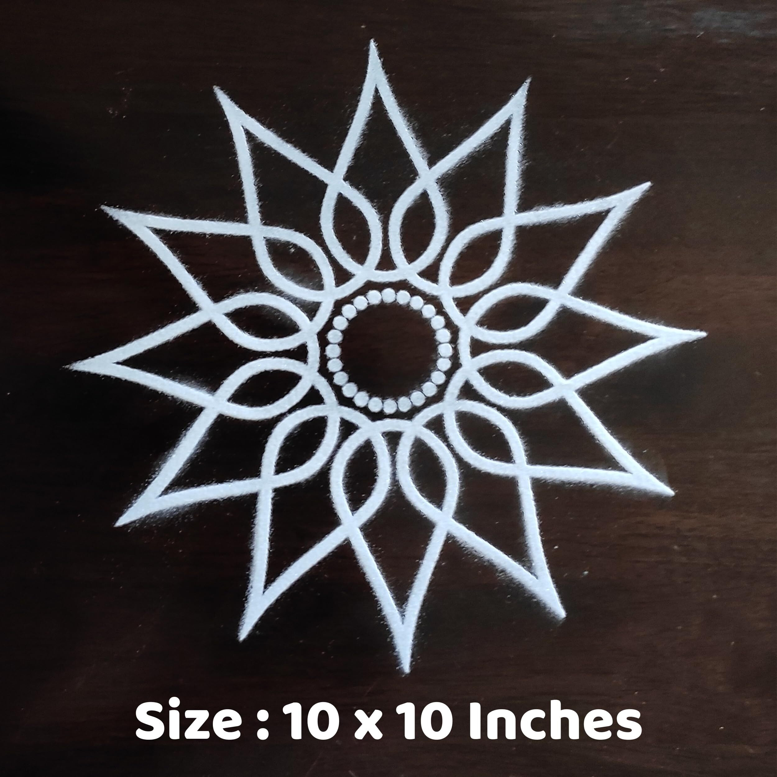 Anciently Lotus Flower Padi Kolam Rangoli Stencil Wooden, Rangoli Sacha Wooden, 1 Piece (10X10 Inches)