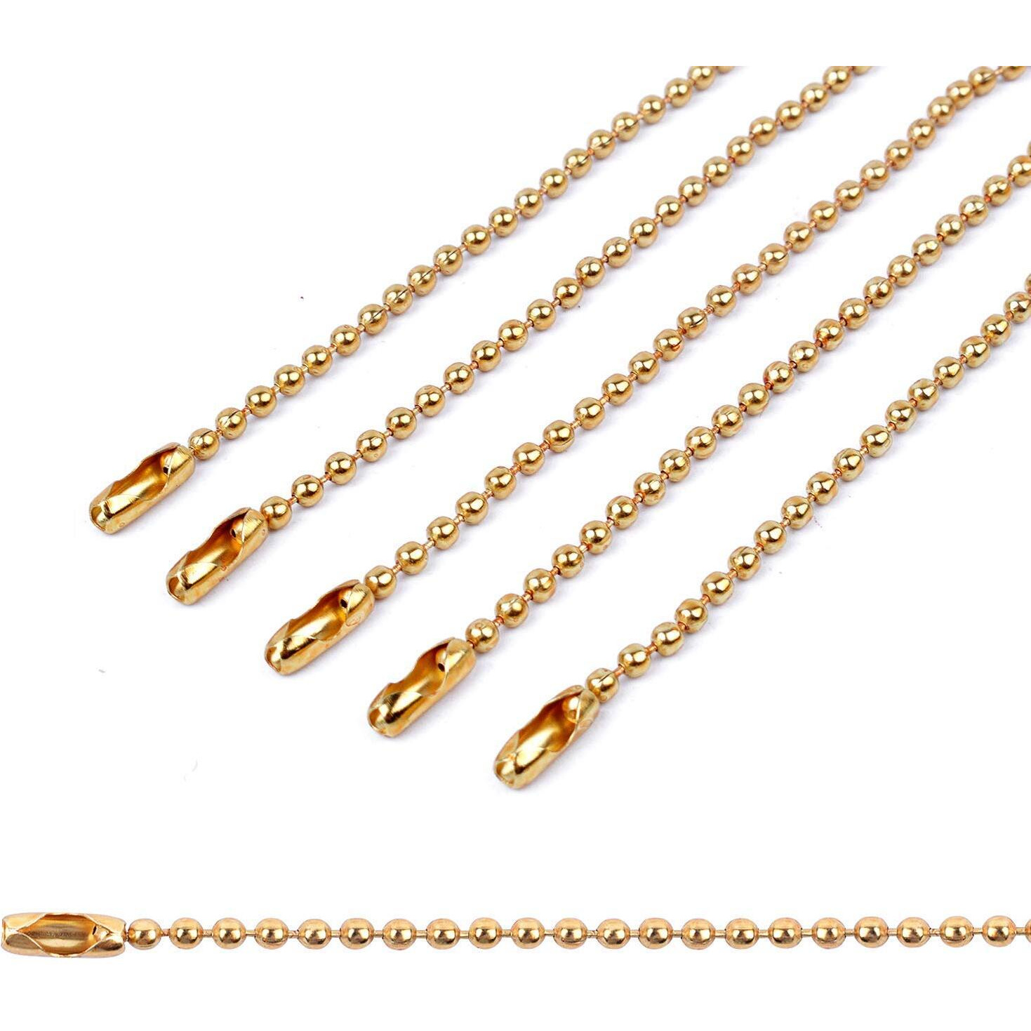 Diy Crafts Pack Of 10 Pcs, Gold Color, Golden/Silver Color Ball Chains, Long Bead Connector Clasp Tag Keychain Key Rings, Dia(Pack Of 10 Pcs, Gold Color)
