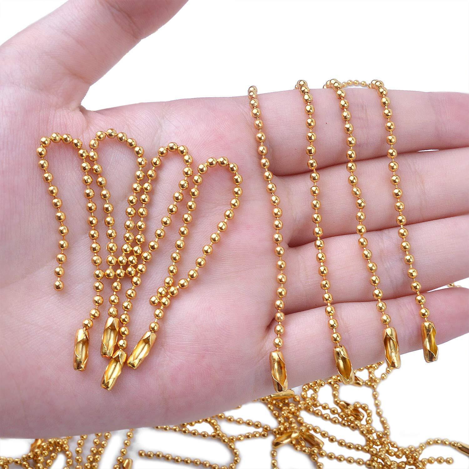 Diy Crafts Pack Of 10 Pcs, Gold Color, Golden/Silver Color Ball Chains, Long Bead Connector Clasp Tag Keychain Key Rings, Dia(Pack Of 10 Pcs, Gold Color)