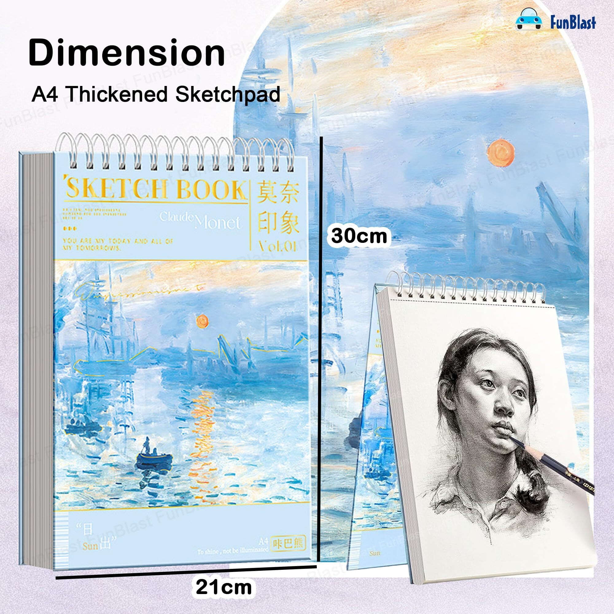 Funblast Sketching Book For Artist, A4 Thickened Sketchpad For Artist, Students Hand-Painted Colored Lead Picture Album Sketch Book For Painting, Drawing, Art & Craft Work (60 Sheets) (Blue)